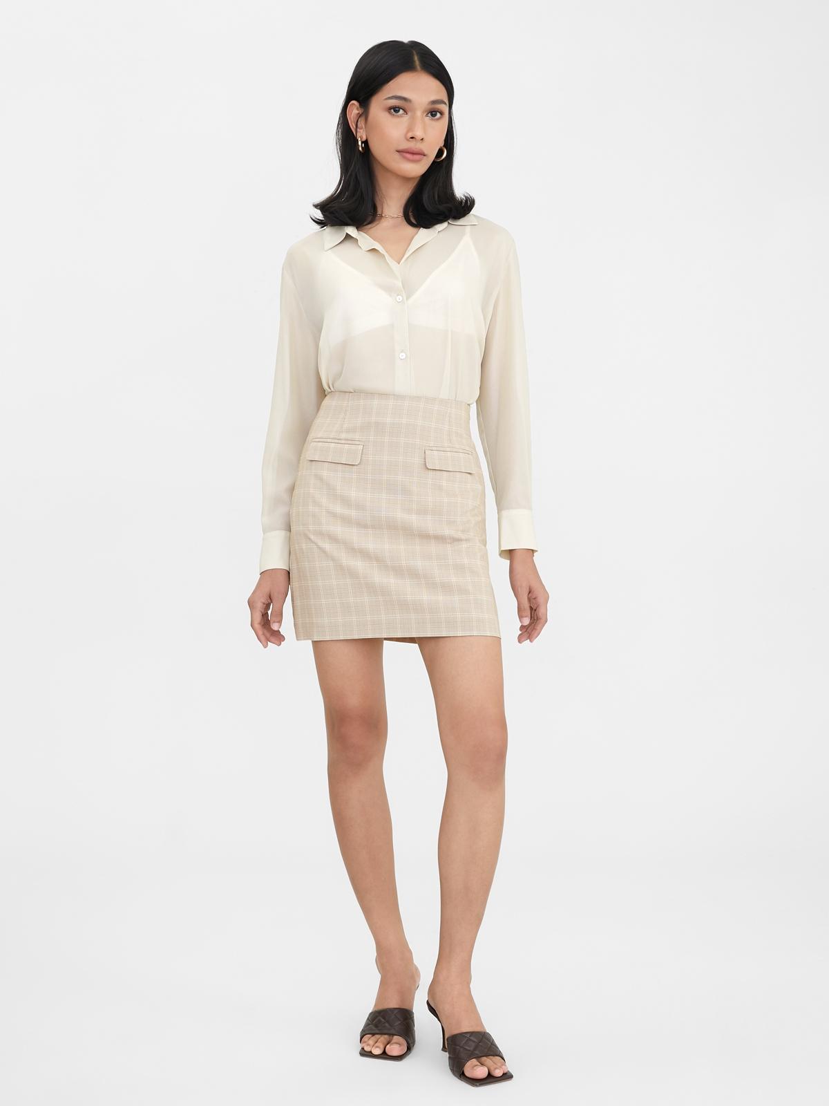 Plaid Twin Pocket A Line Skirt - Brown
