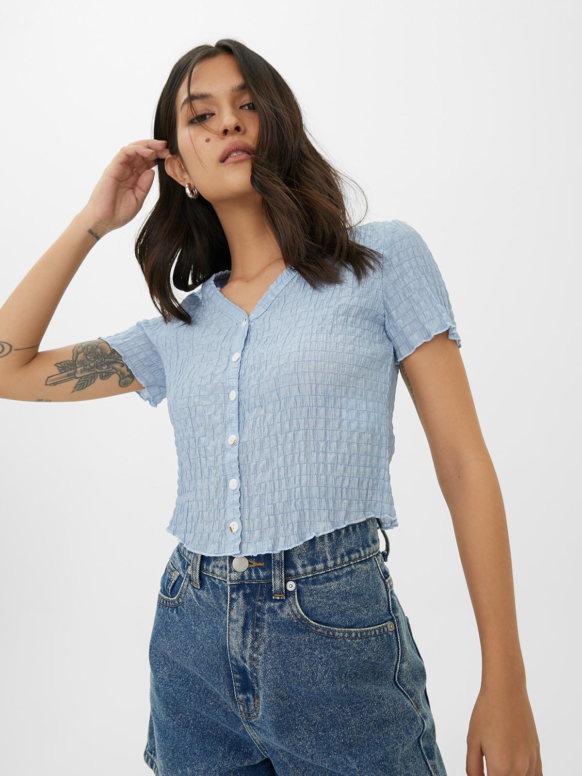 Lettuce Trim Short Sleeve Top - Blue