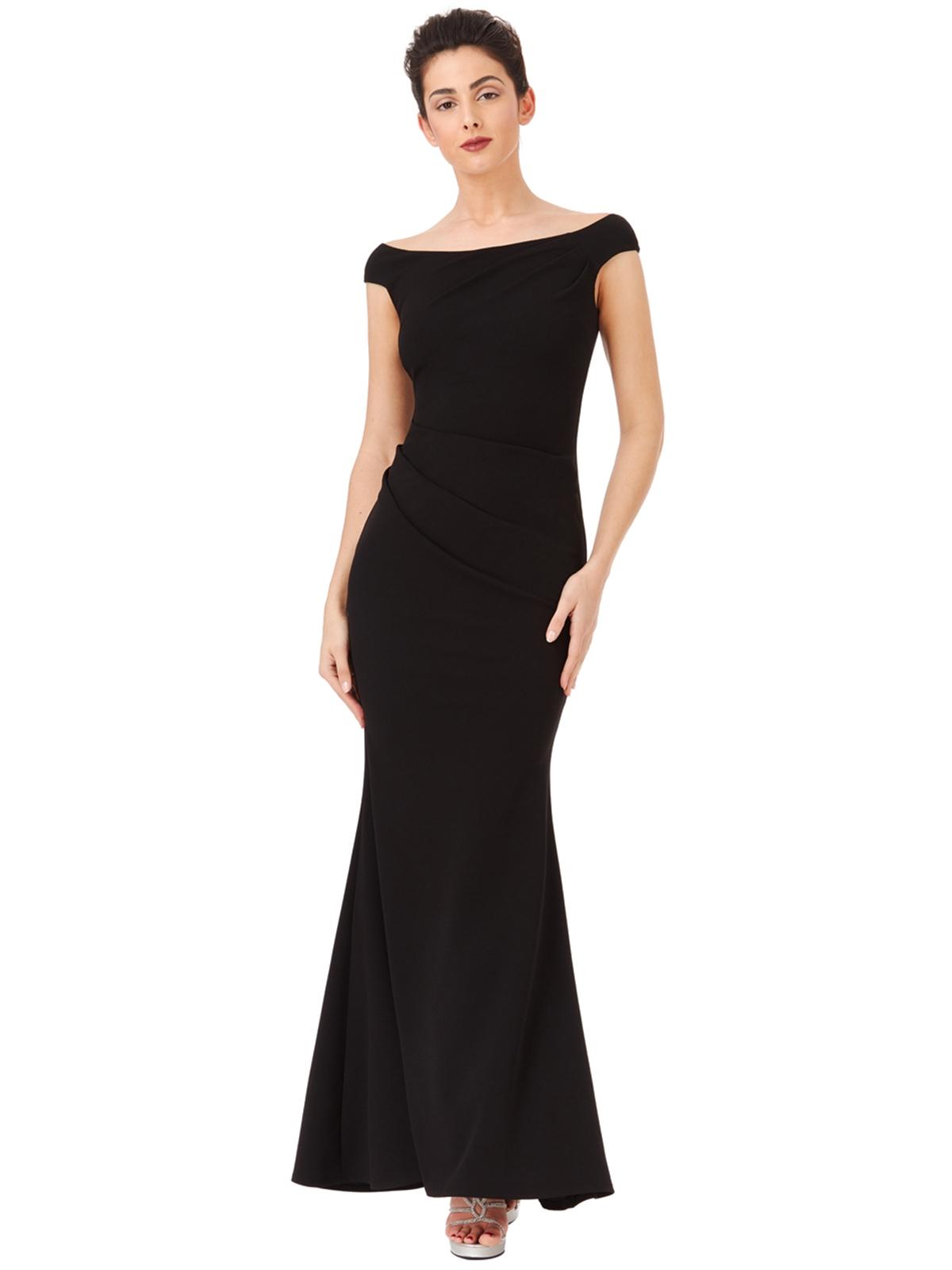 Fishtail Maxi Dress with Pleating Detail - Black