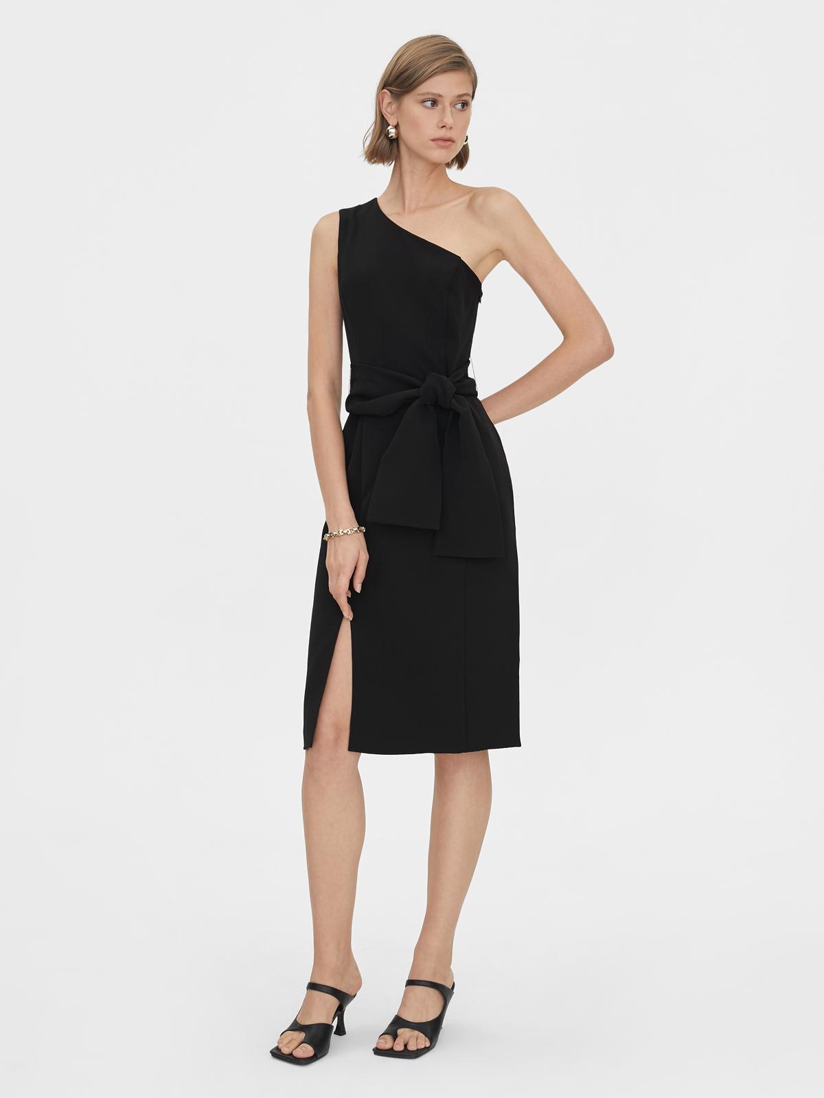 Mini One Shoulder Belted Dress - Black