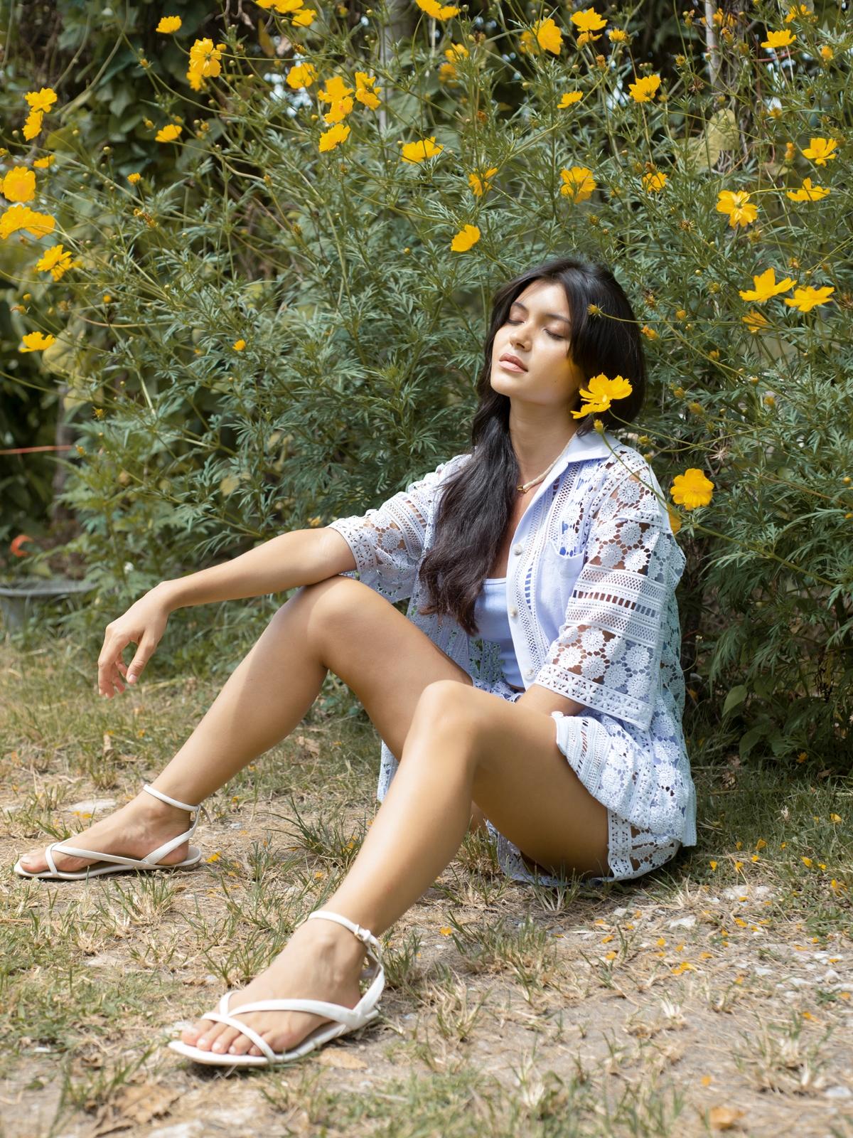 Janesuda x Pomelo Lace Short Sleeve Top - Blue