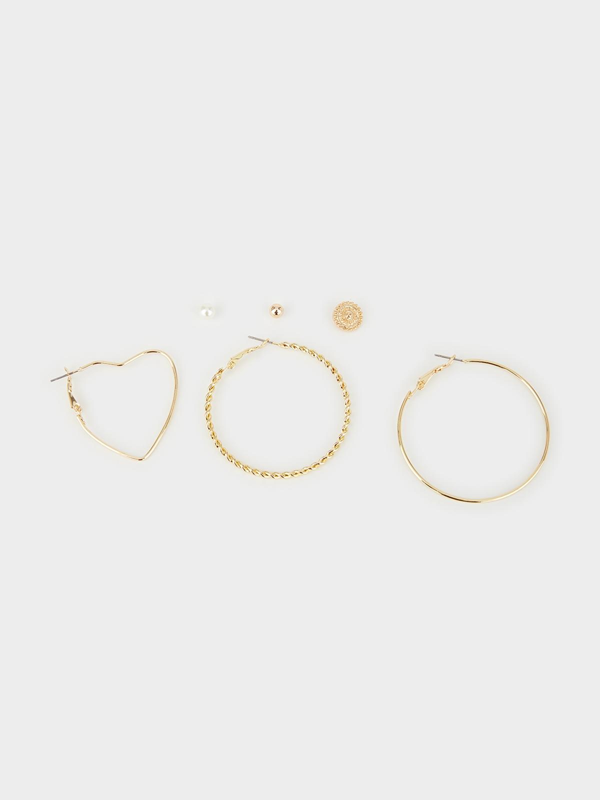 Hoops And Studs Earing Set - Gold