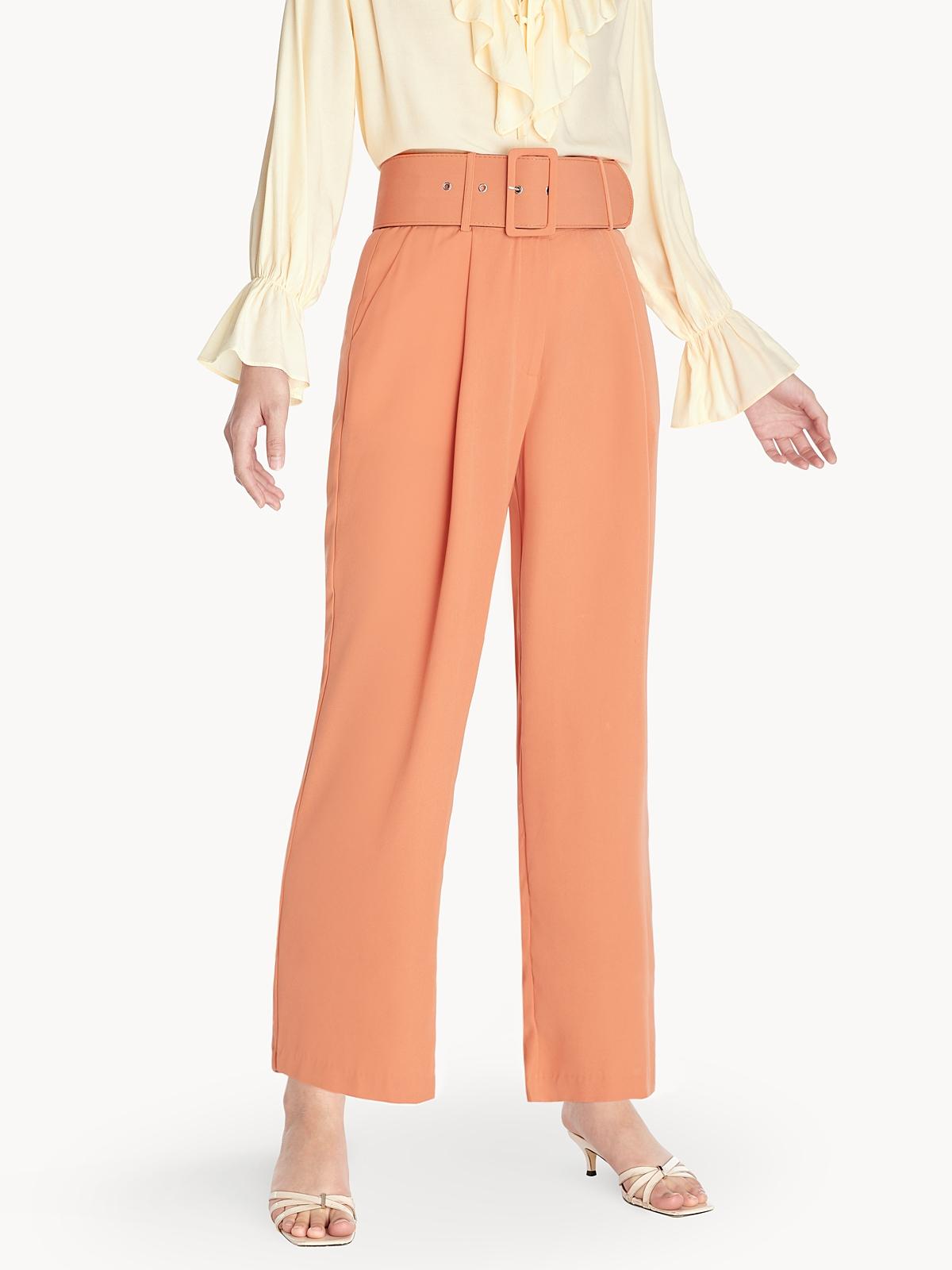 Belted High Waist Pants - Orange
