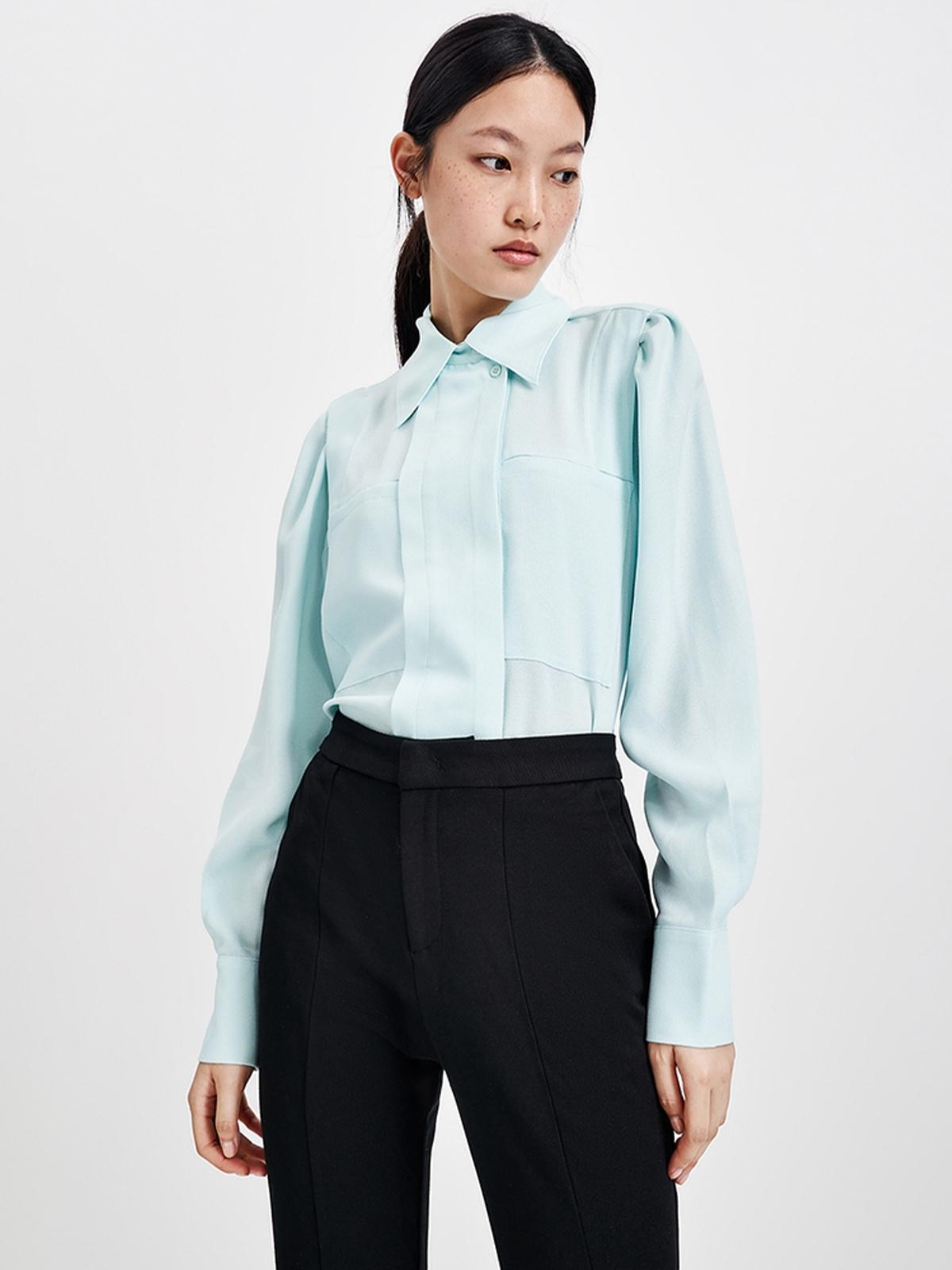 Long Sleeve Collar Shirts - Pale Green