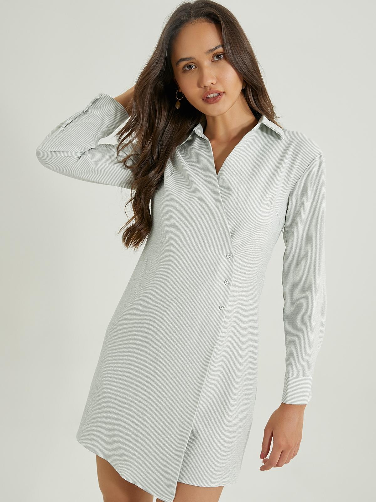 Striped Wrap Mini Dress - Green