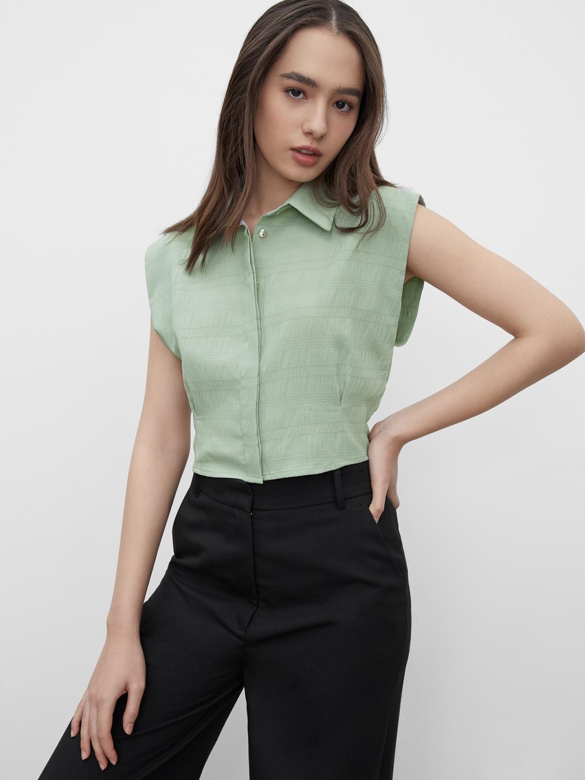 Cropped Texture Button Up Top - Mint