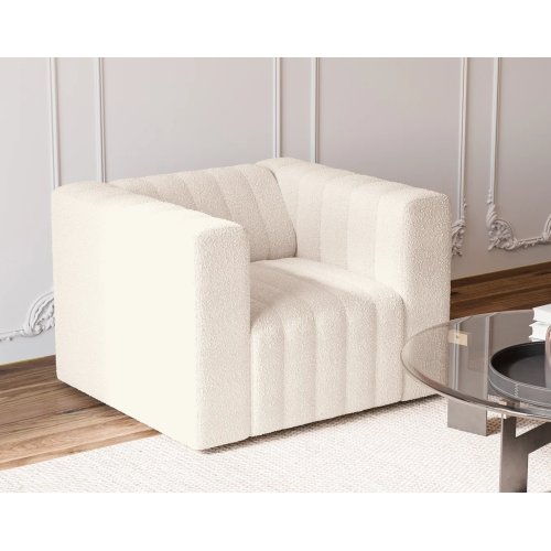 Parisa 1 Seater Tufted Boucle Single Sofa in Cream White