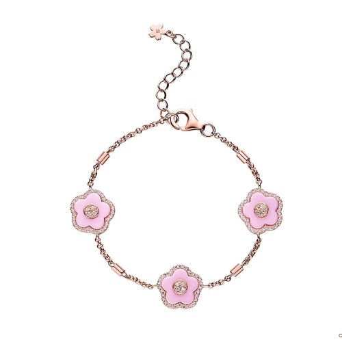 Cherry Blossom Ceramic Three Pink Ceramic Flowers Rosegold Bracelet