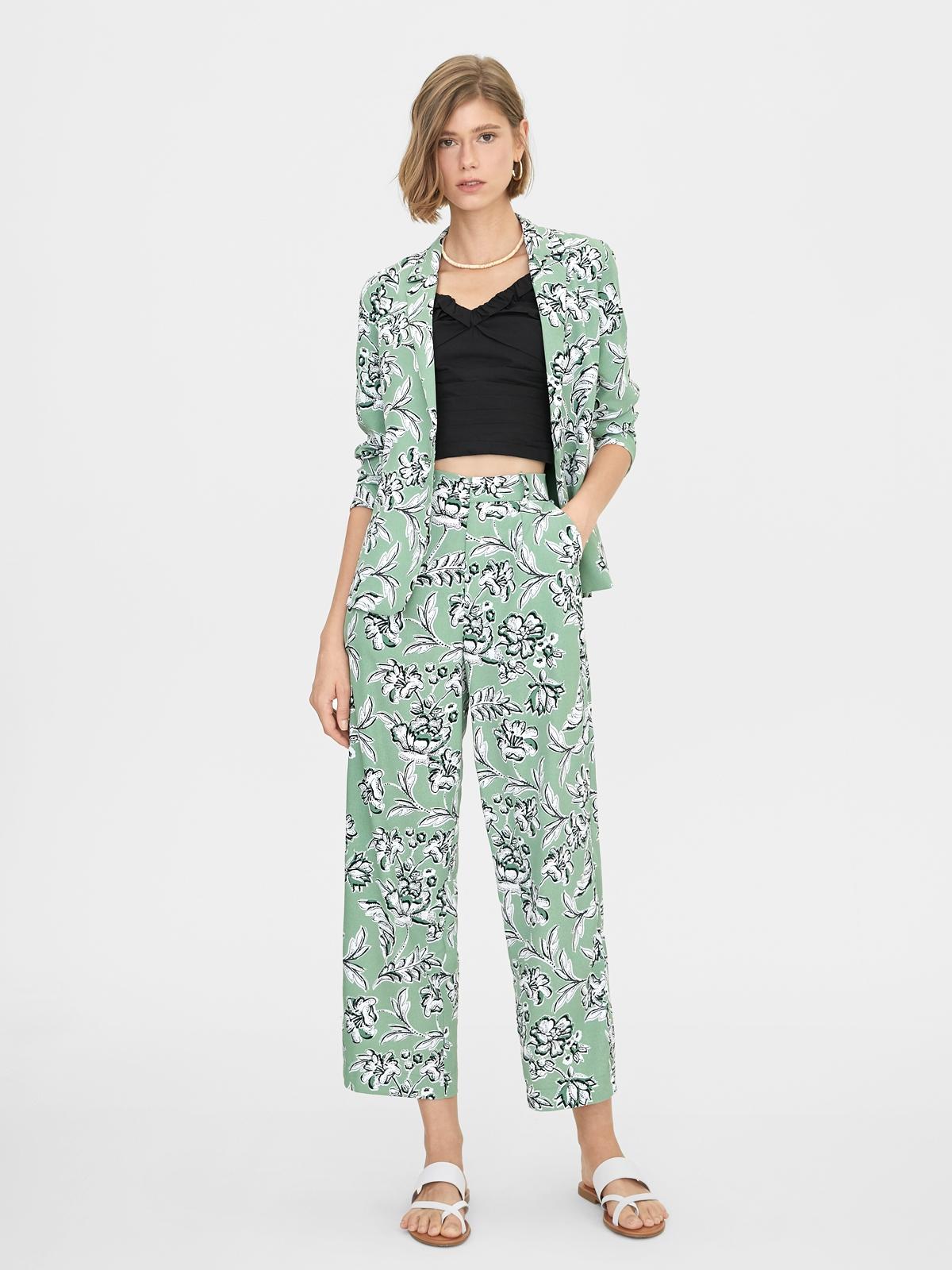 Abstract Floral Print Pants - Green