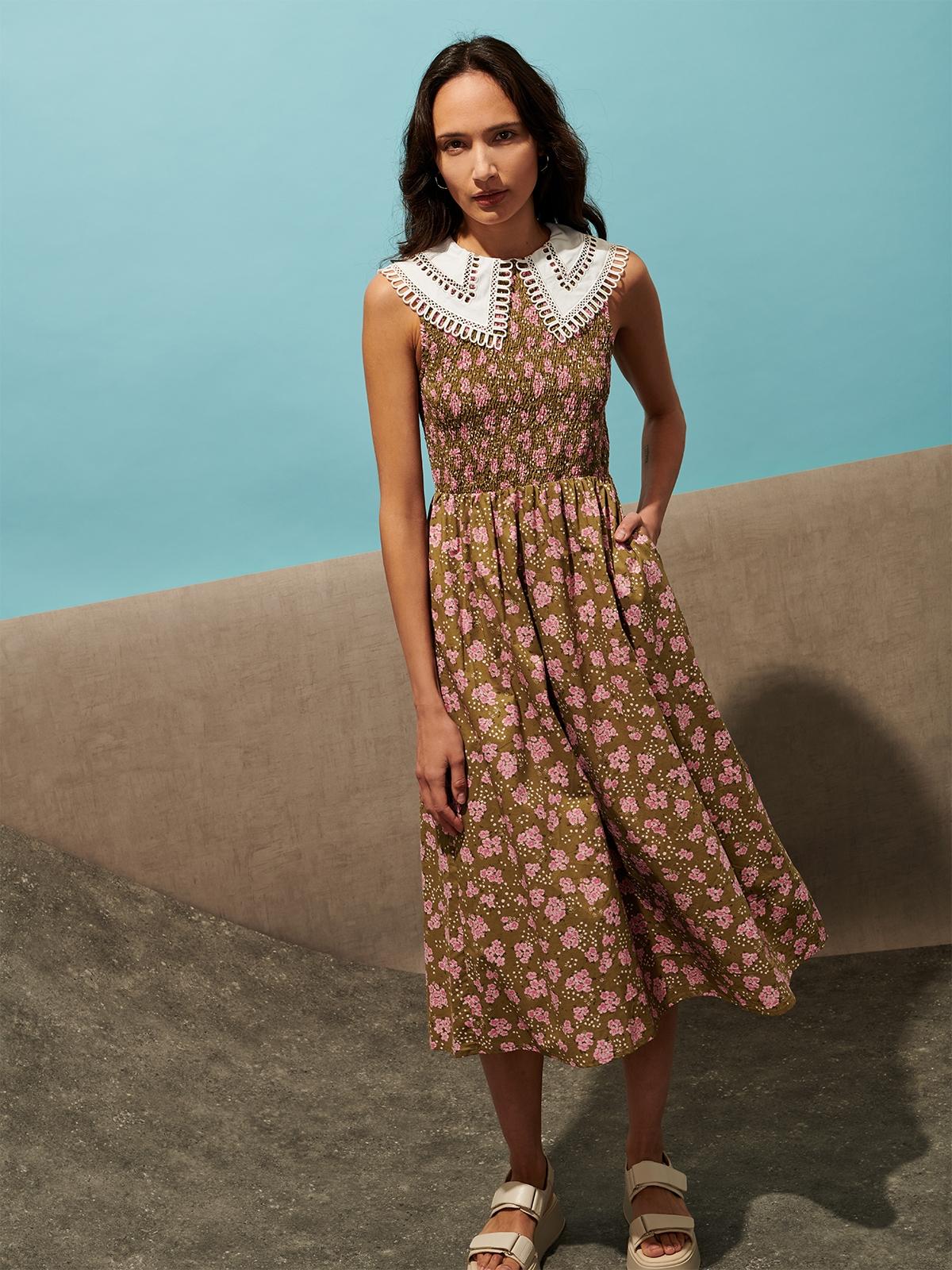 Slalom Flora Midi Dress - Khaki