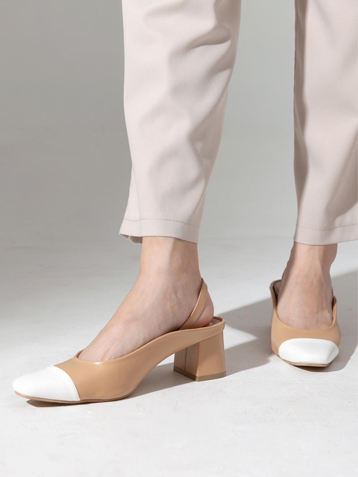 Rene Two Tone Block Heel - Almond