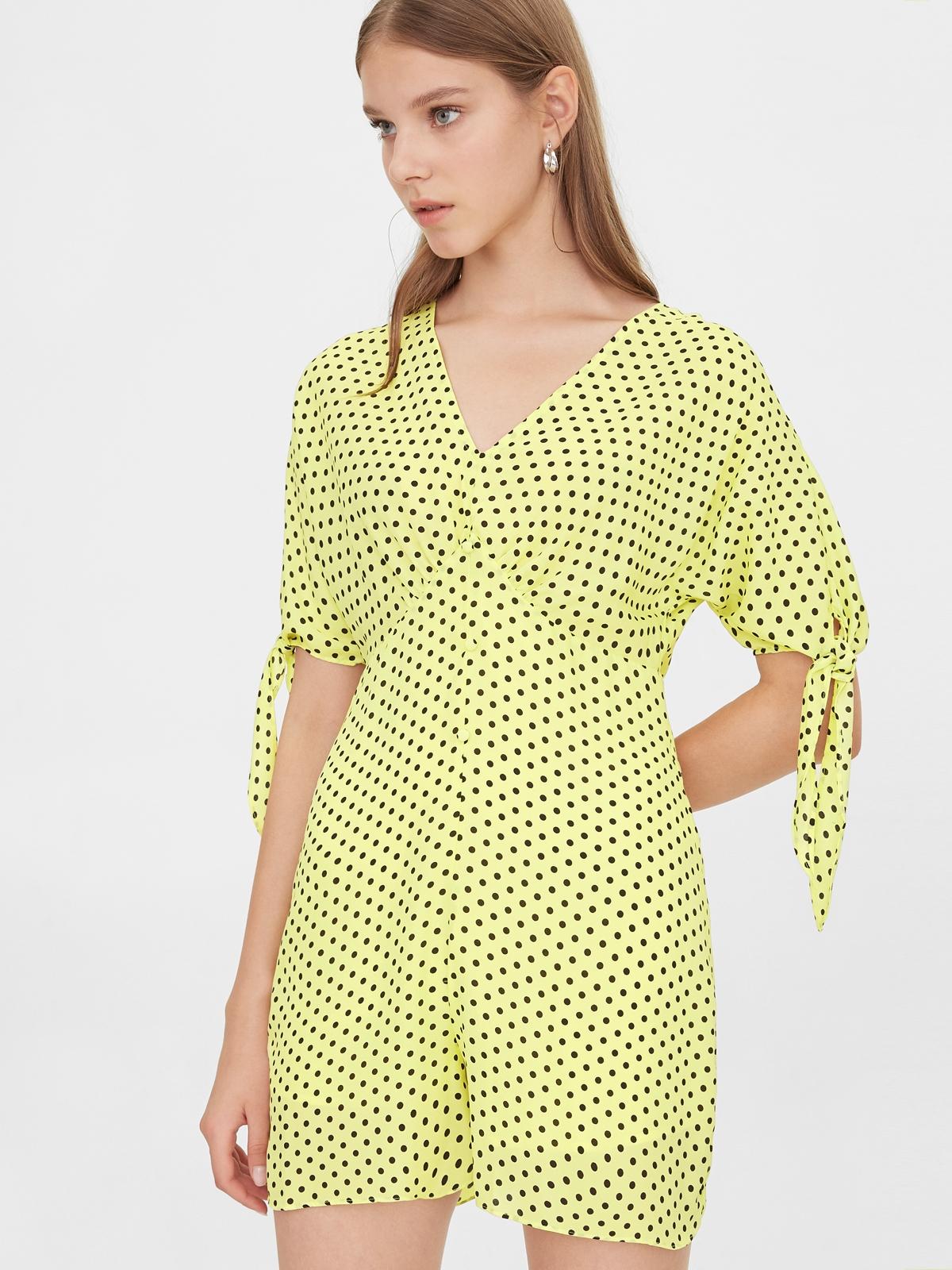 V Neck Polka Dot Romper - Yellow