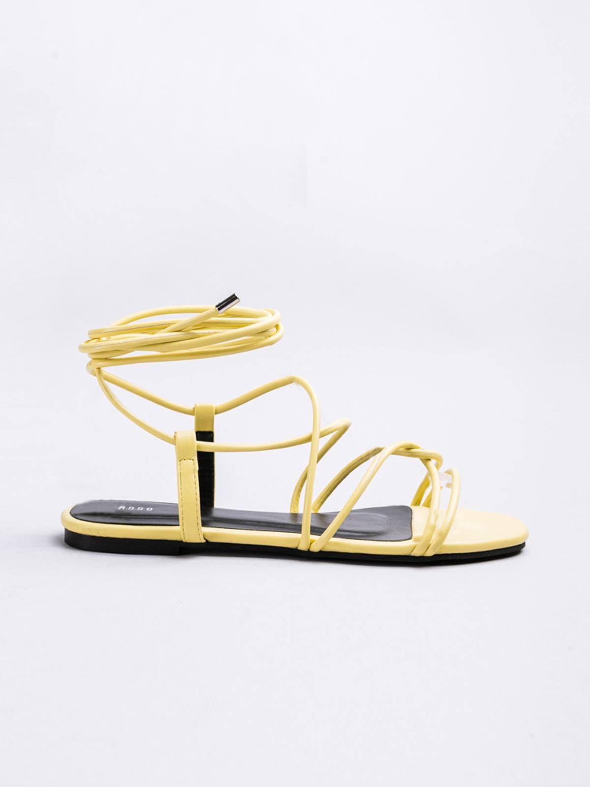 Lace Up Flat Sandal - Yellow