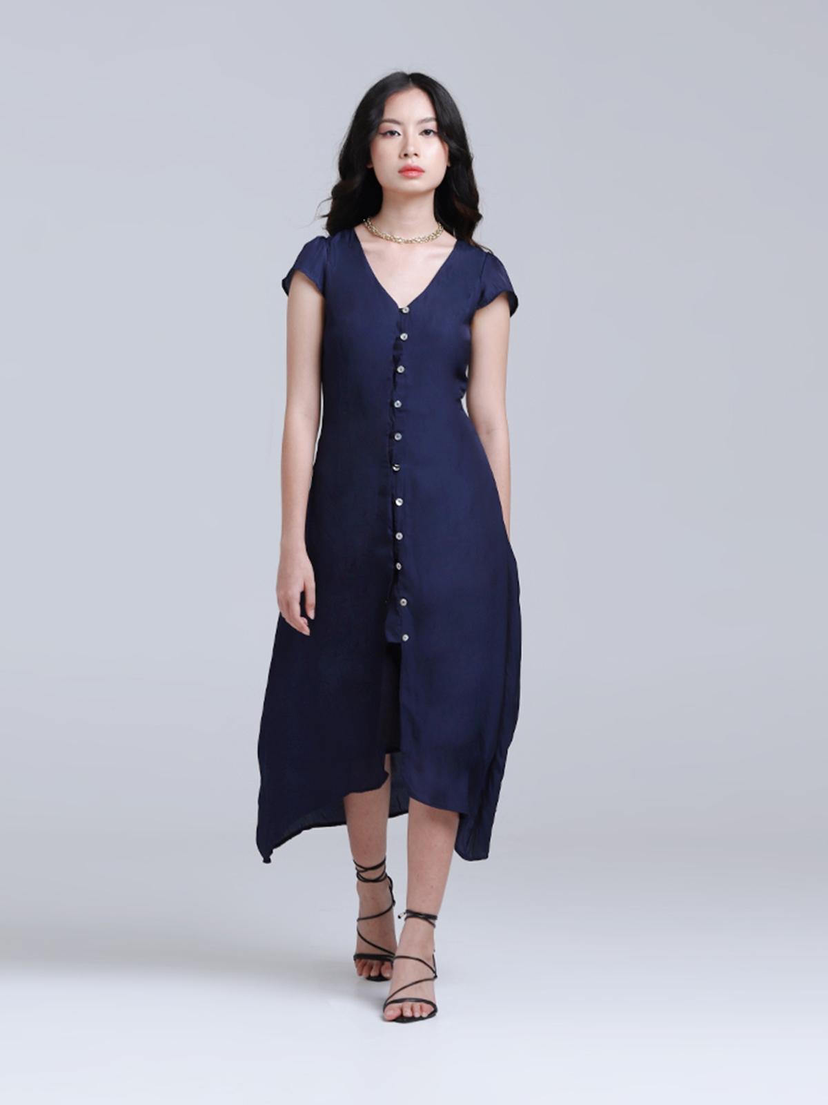 Napoli V-neck Slip Shirt Dress - Navy
