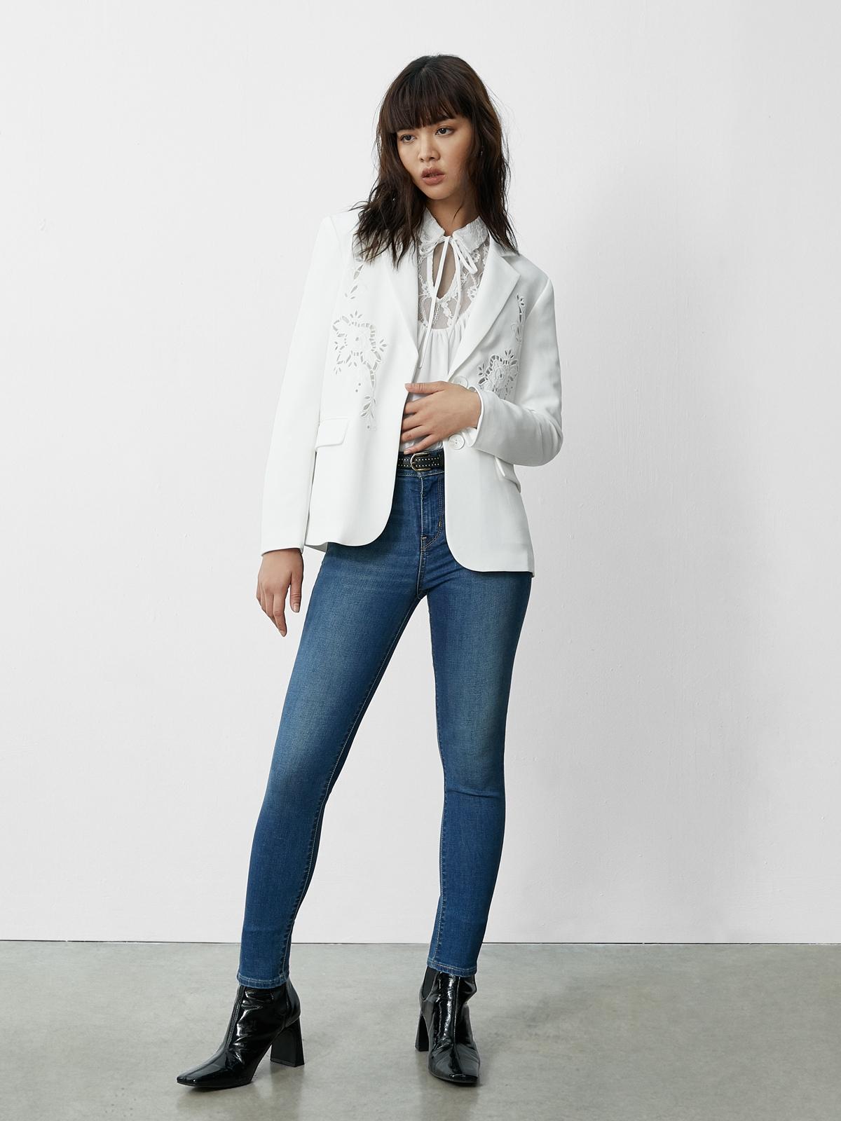 Eyelet Cut Out Blazer - White
