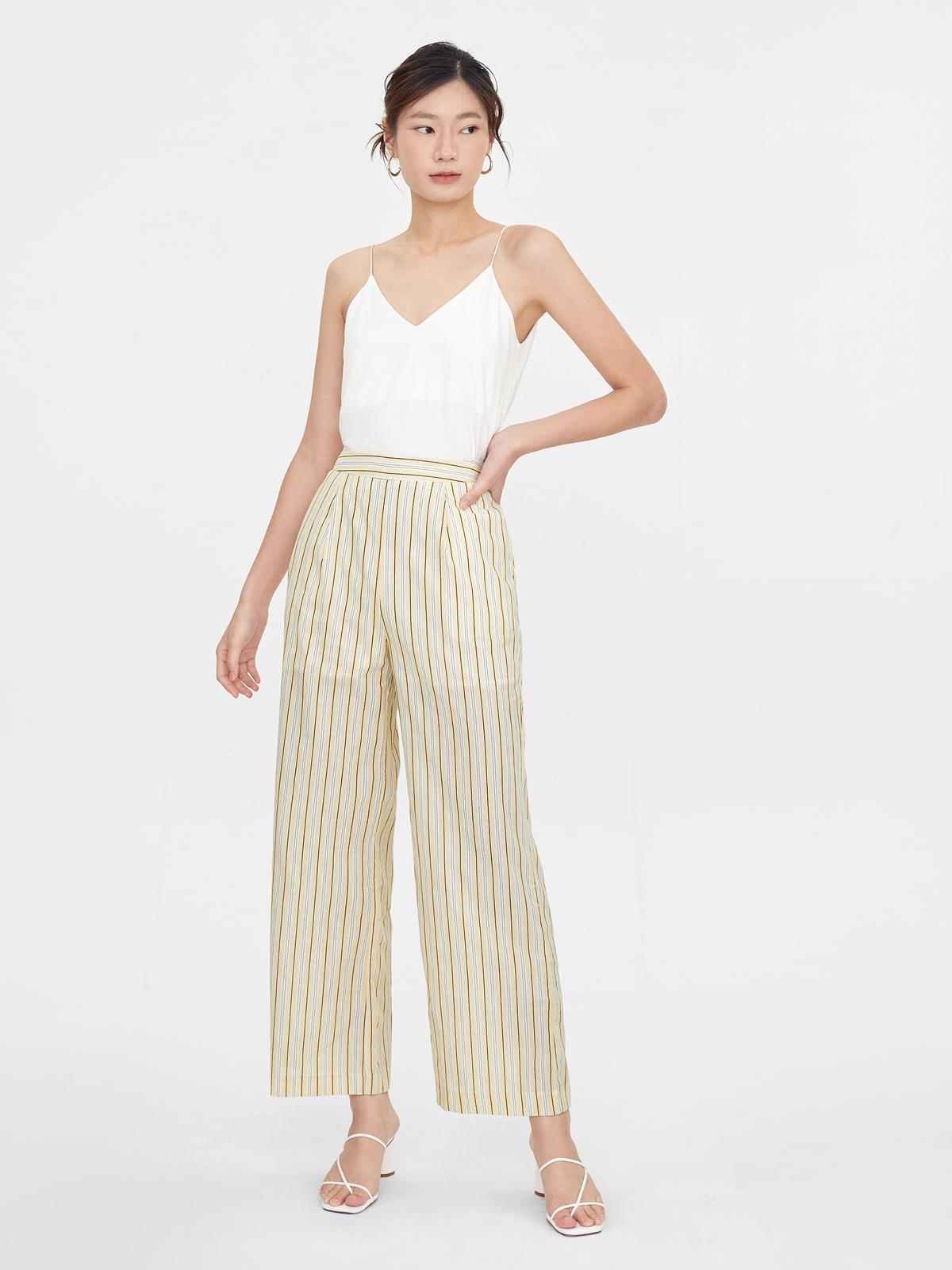 Striped Wide Leg Pants - Yellow