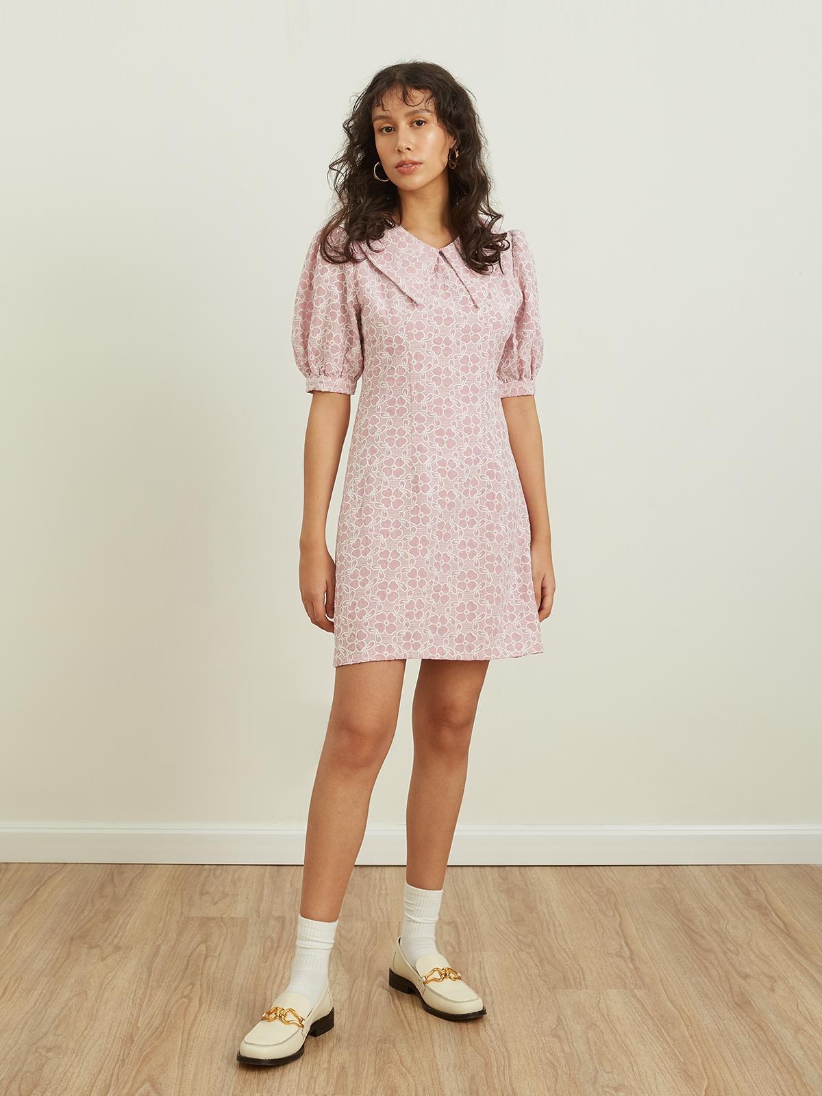 Floral Embroidered Mini Dress - Pink