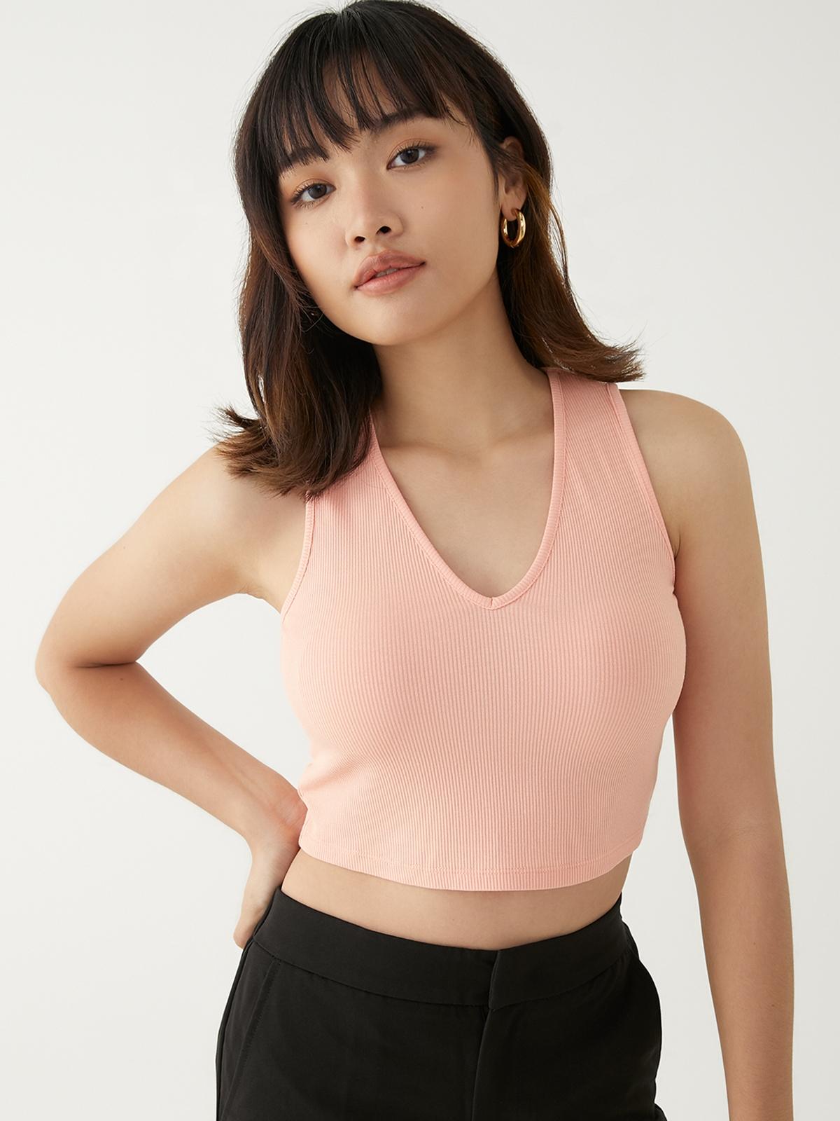Ribbed Basic Crop Tank - Pink