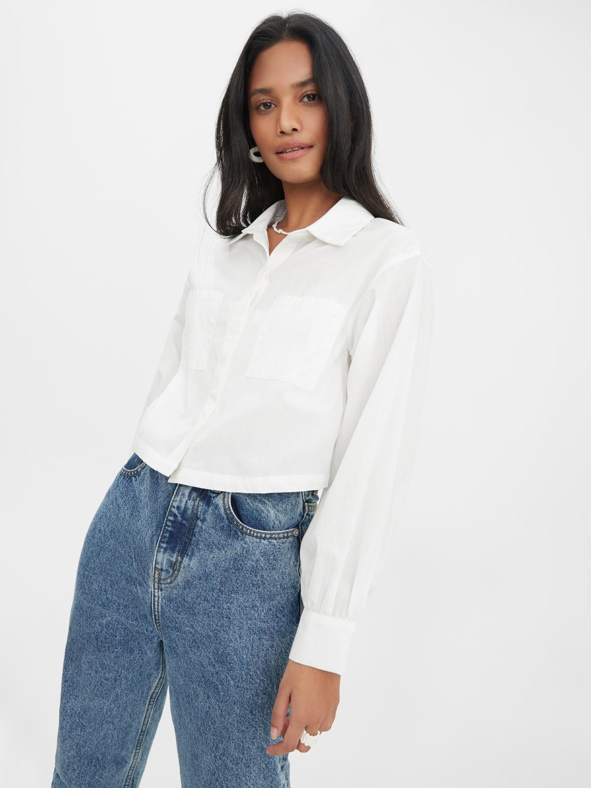 Cuffed Sleeve Cropped Shirt - White