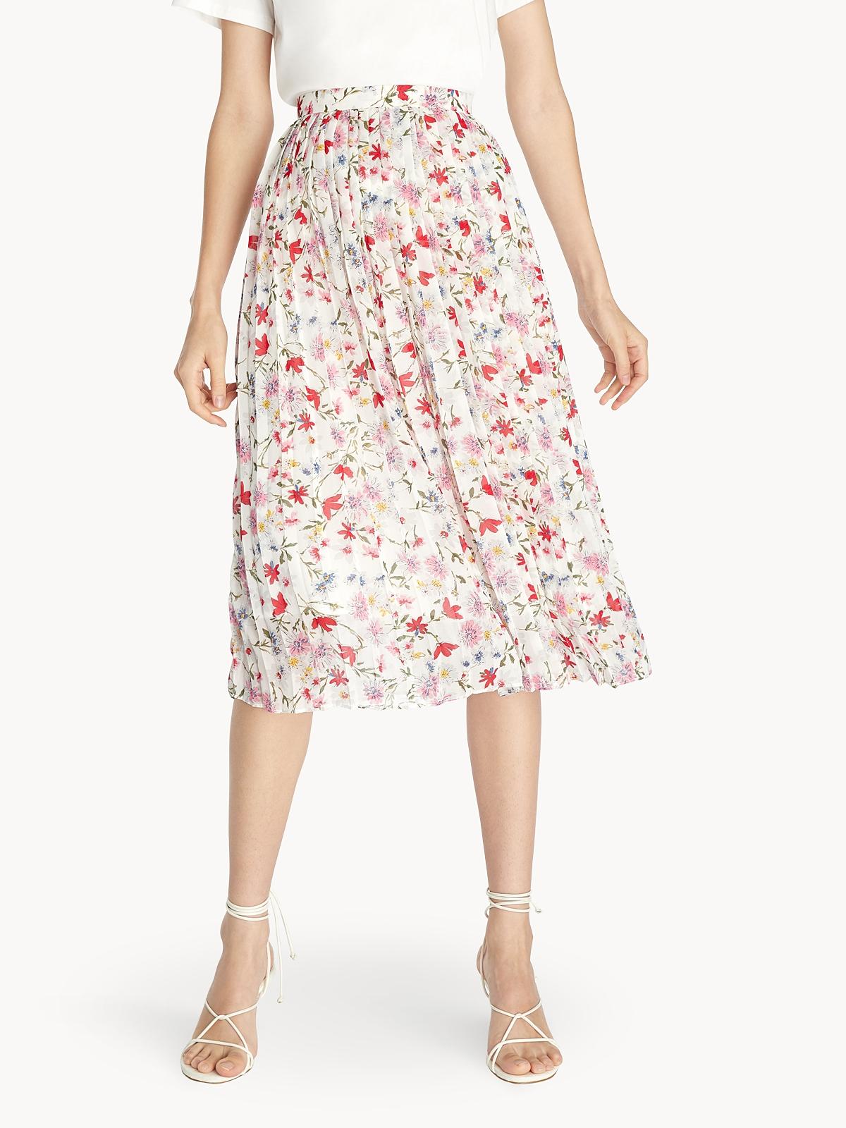 Midi Floral Pleated Skirt - White