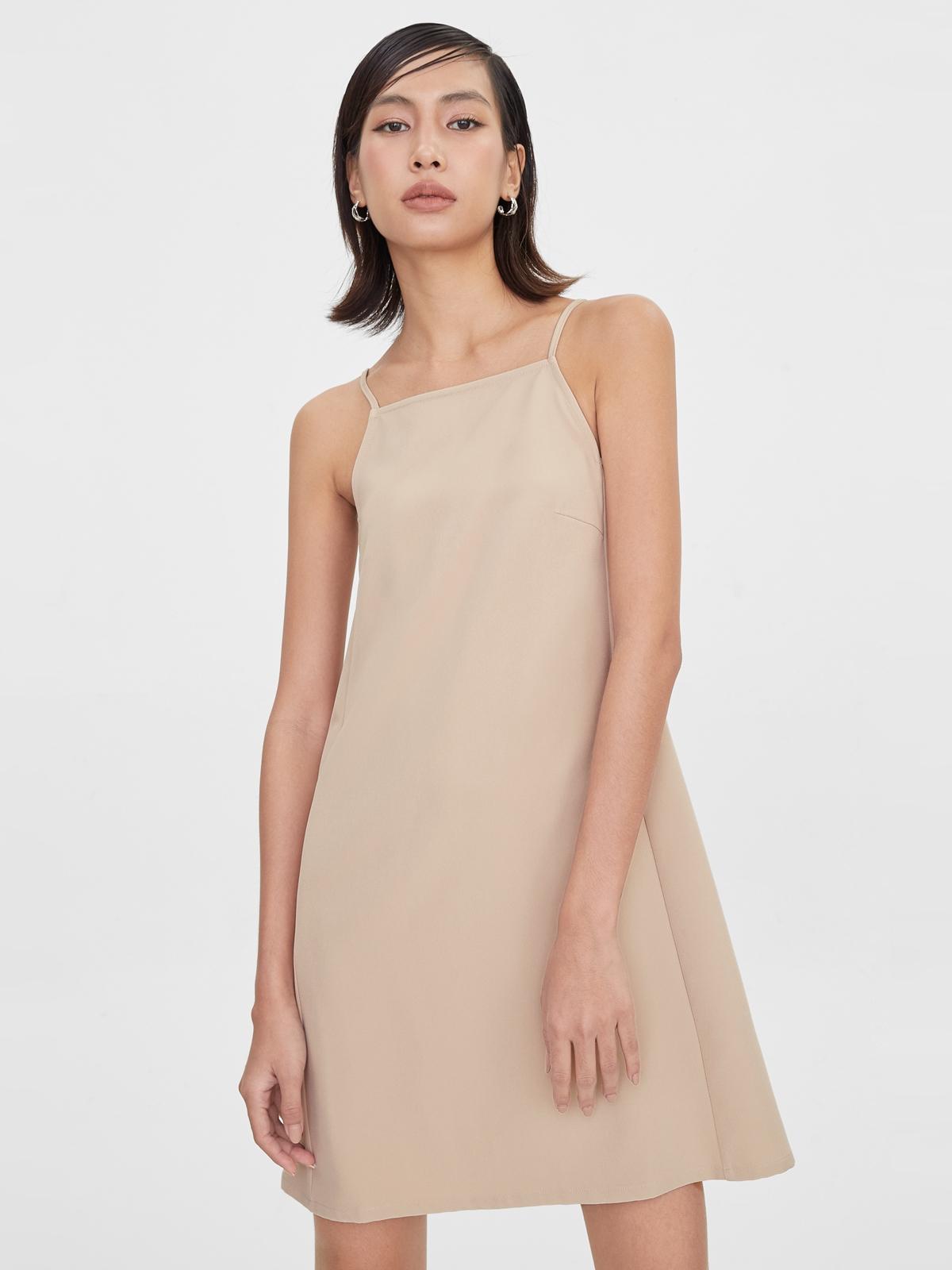 Square Neck A Line Dress - Beige
