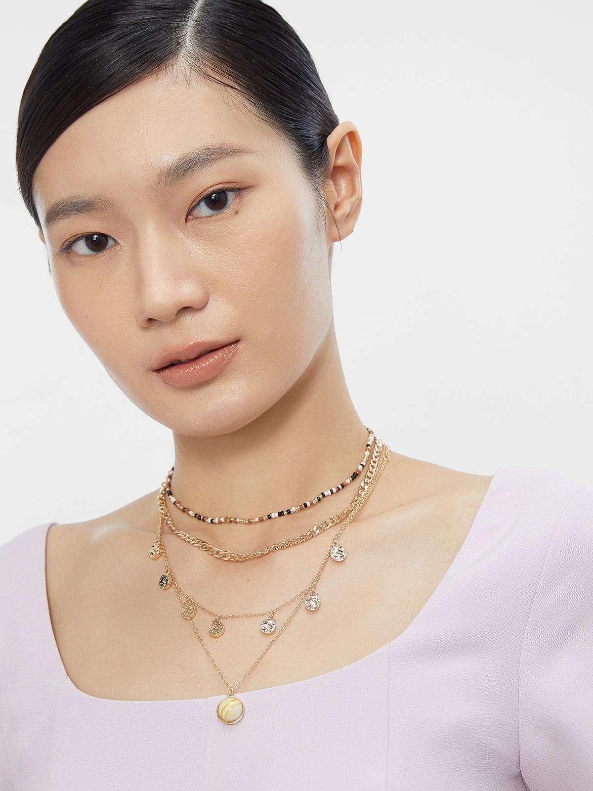 Layered Chain Pendant Necklace - Gold