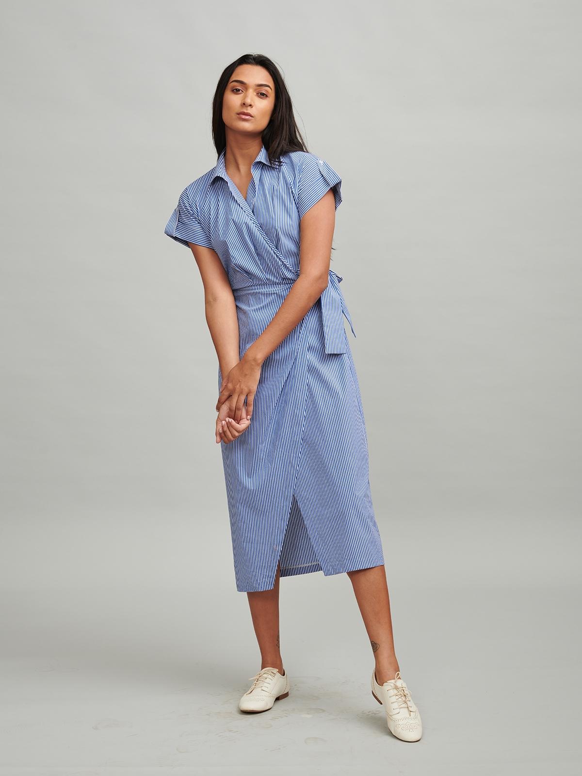 Overlap Shirt Dress - Blue