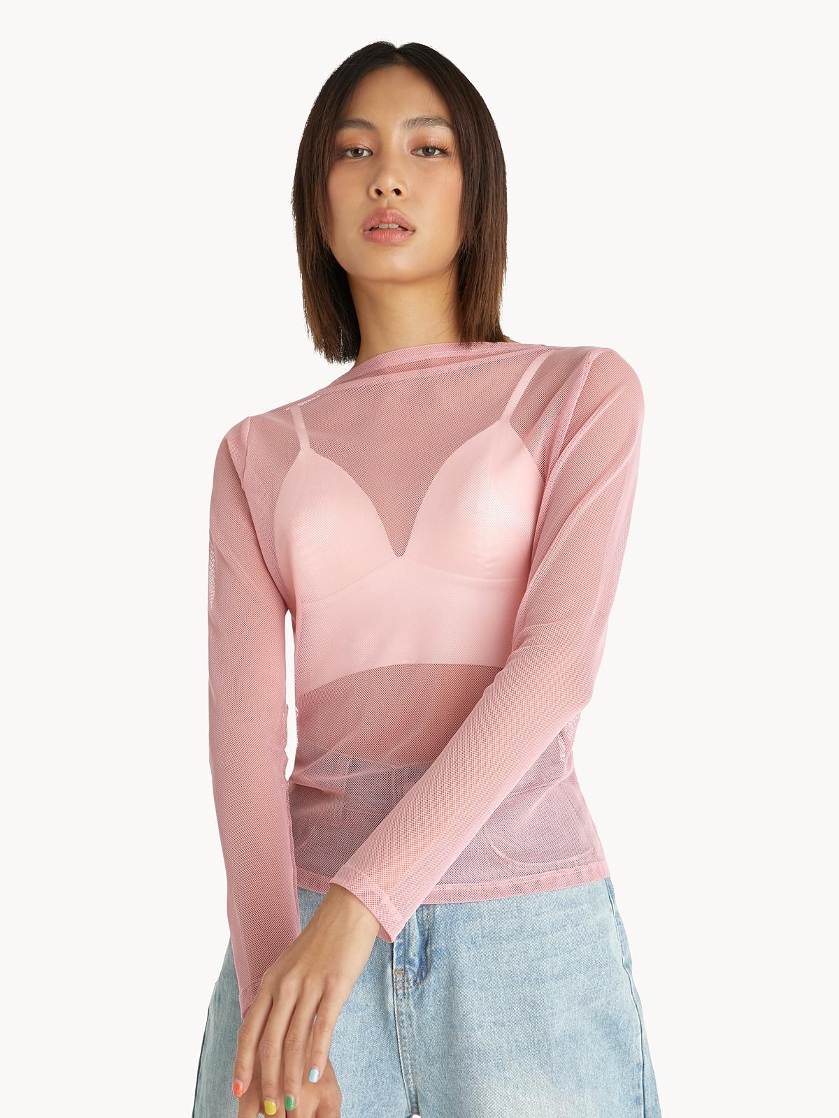 Sheer Long Sleeves Top - Pink