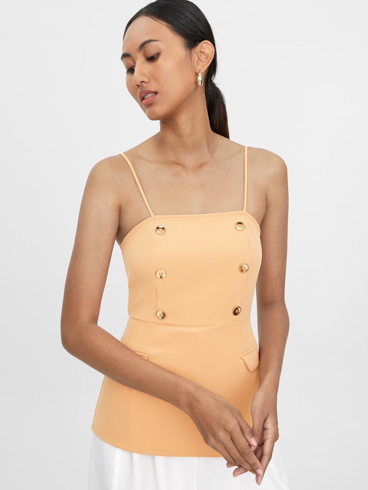 Double Button Spaghetti Tank - Peach