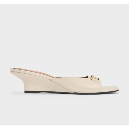  Erinna Metallc-Accent Wedge Mules - Cream 