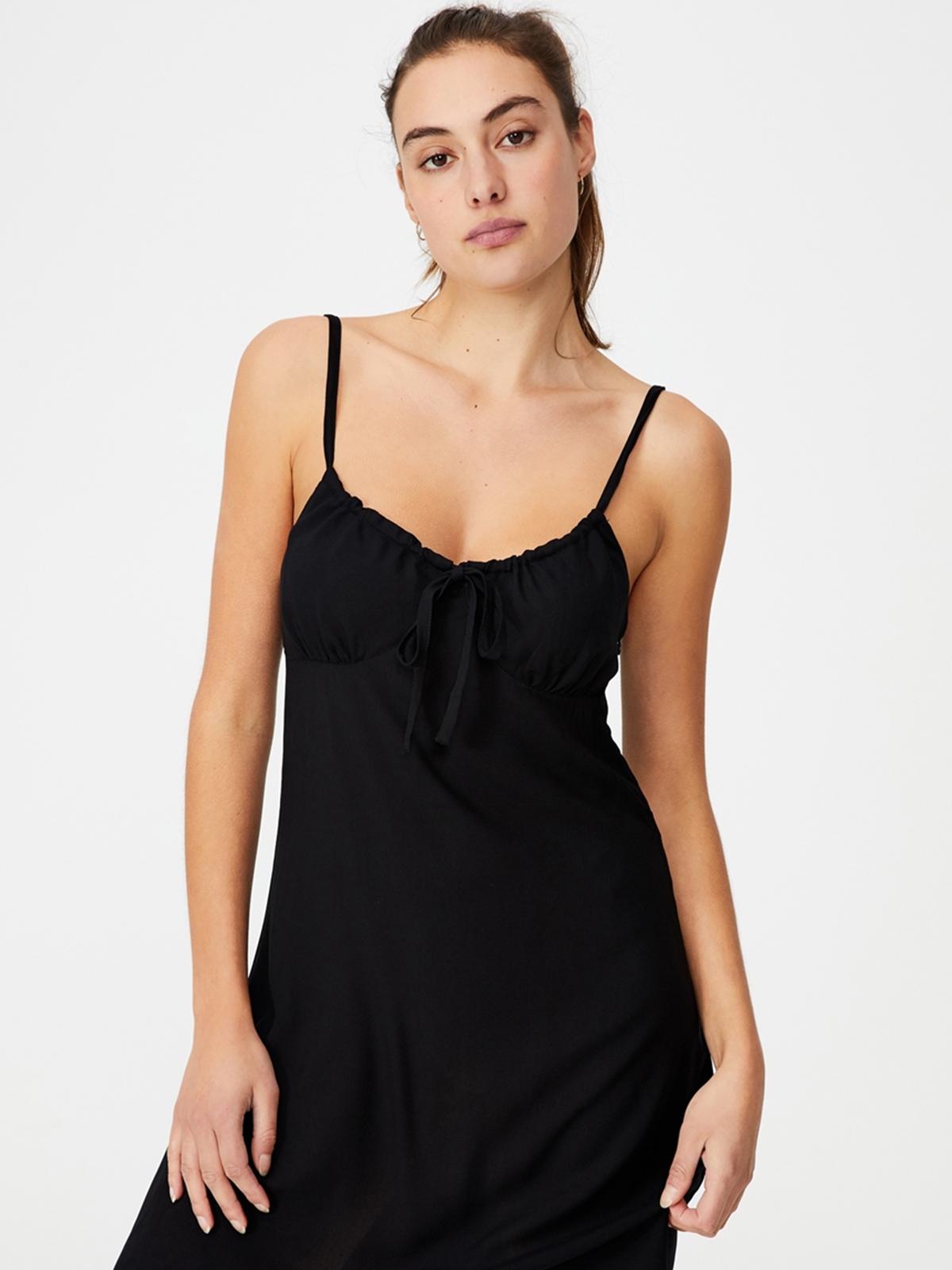 Woven Petite Ivy Tie Front Mini Dress - Black