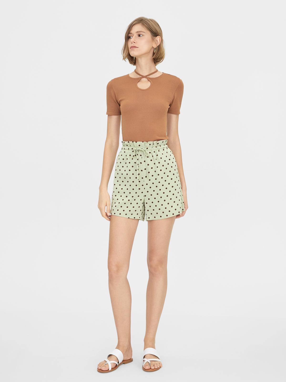 Polka Dot High Waisted Shorts - Green