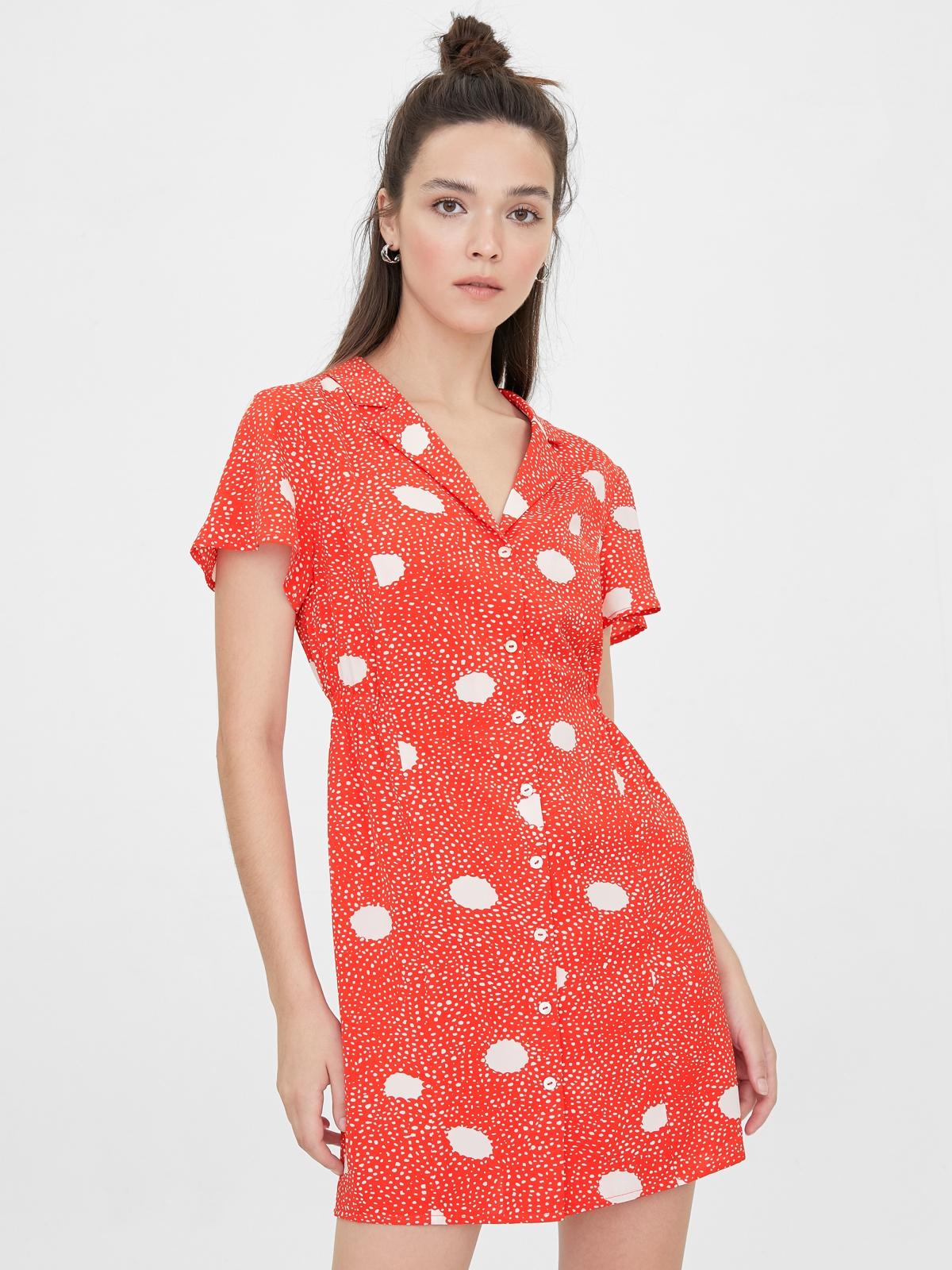 Mini Button Up Polka Dot Dress - Red