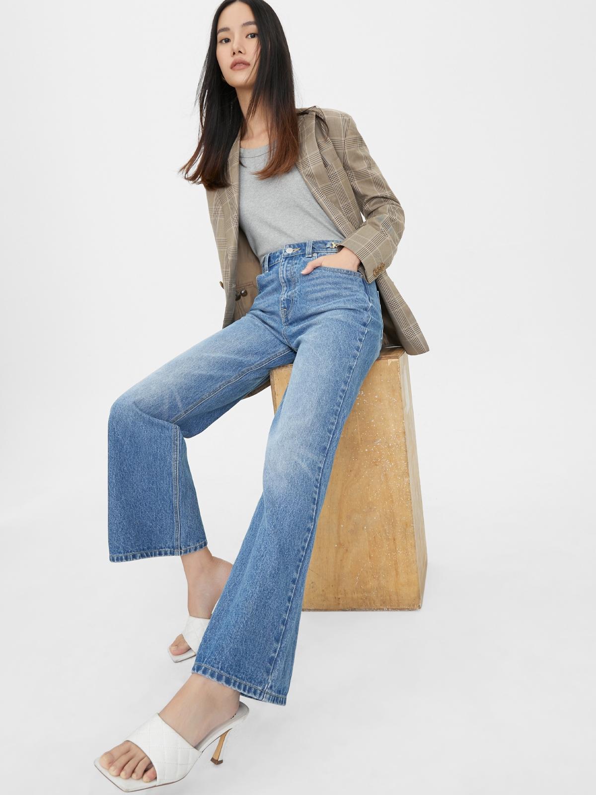 Gold Chain Detail Flare Jeans - Blue