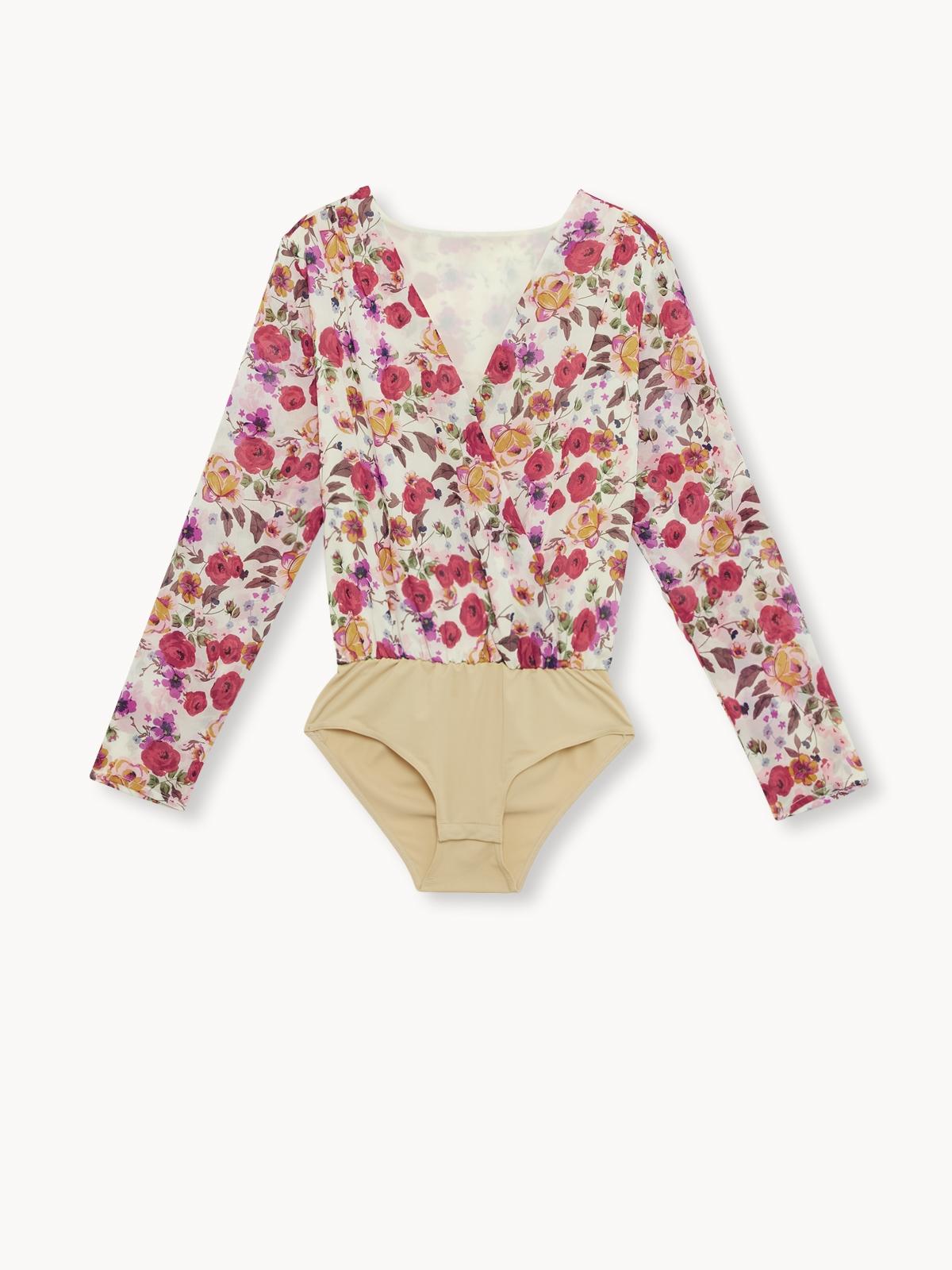 Floral Long Sleeved Bodysuit - White