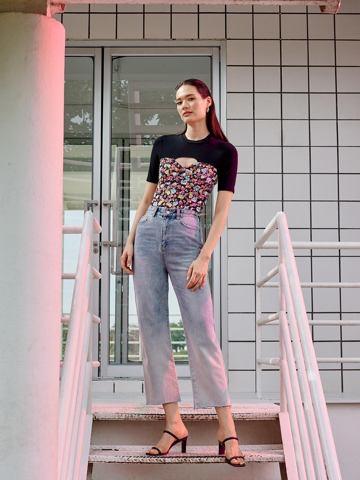 High Waisted Ombre Jeans - Light Blue