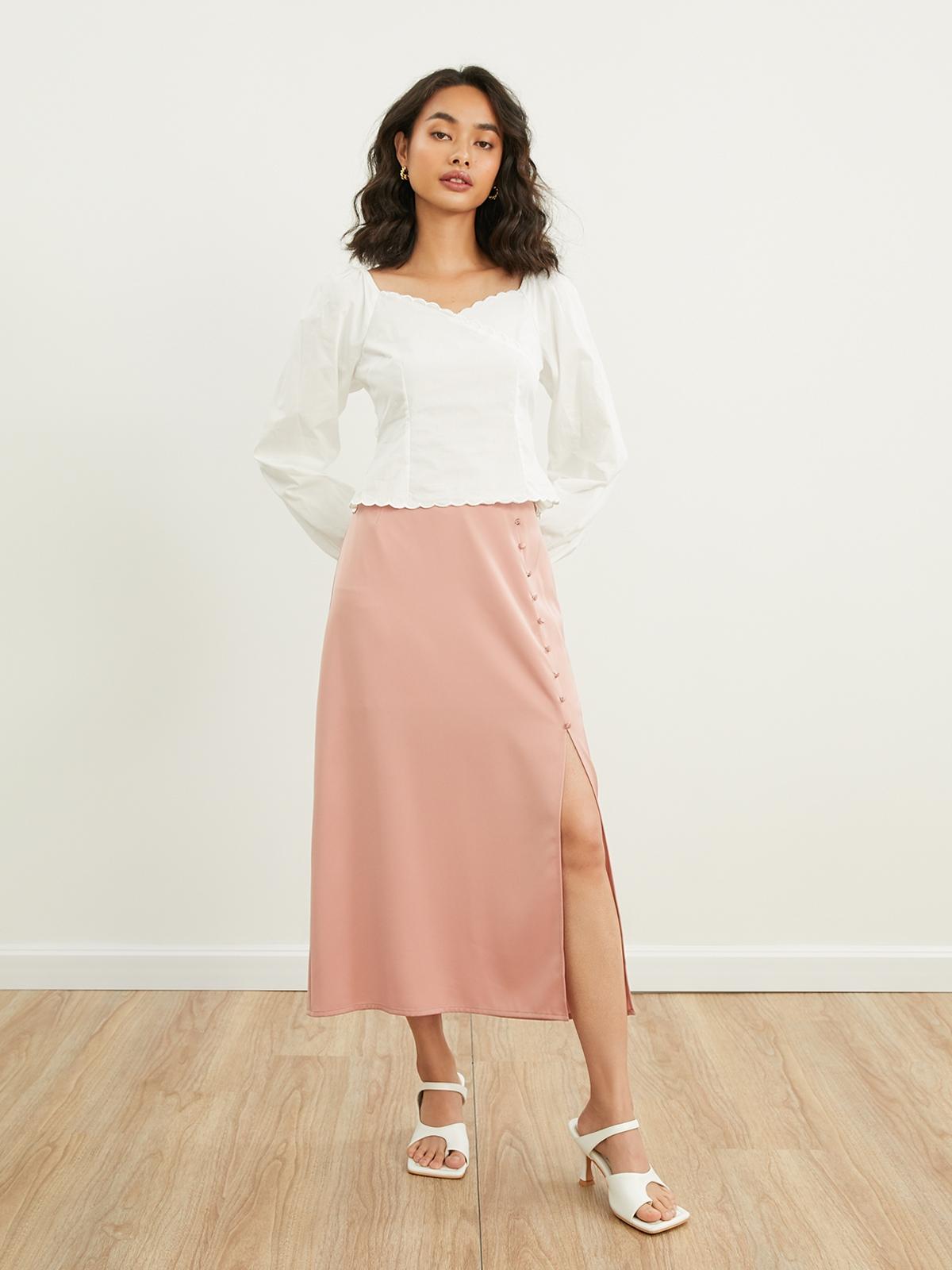 Heart Neckline Puffed Sleeve Blouse - White