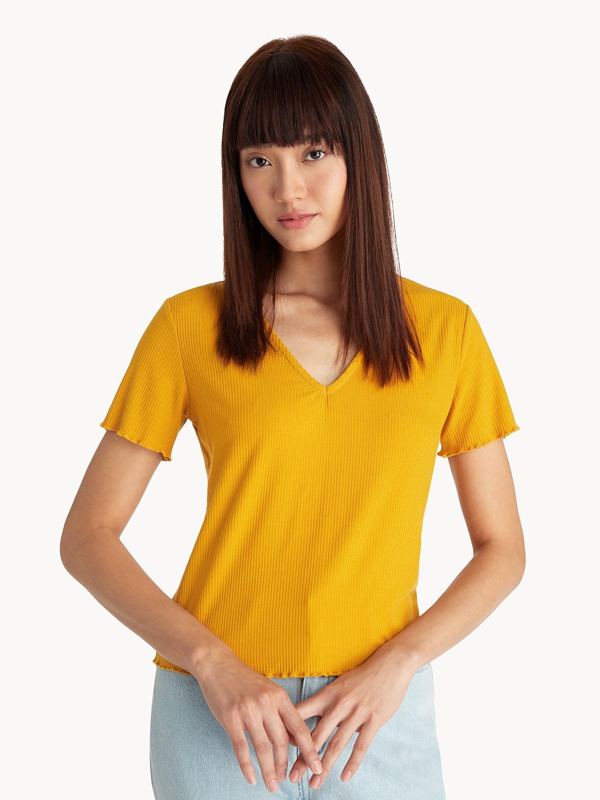 Trimmed Rib Top - Mustard
