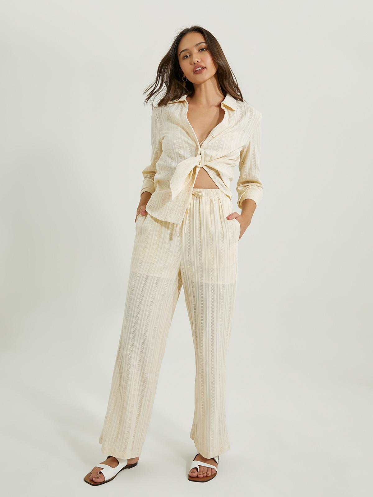 High Waisted Flare Pants - Beige