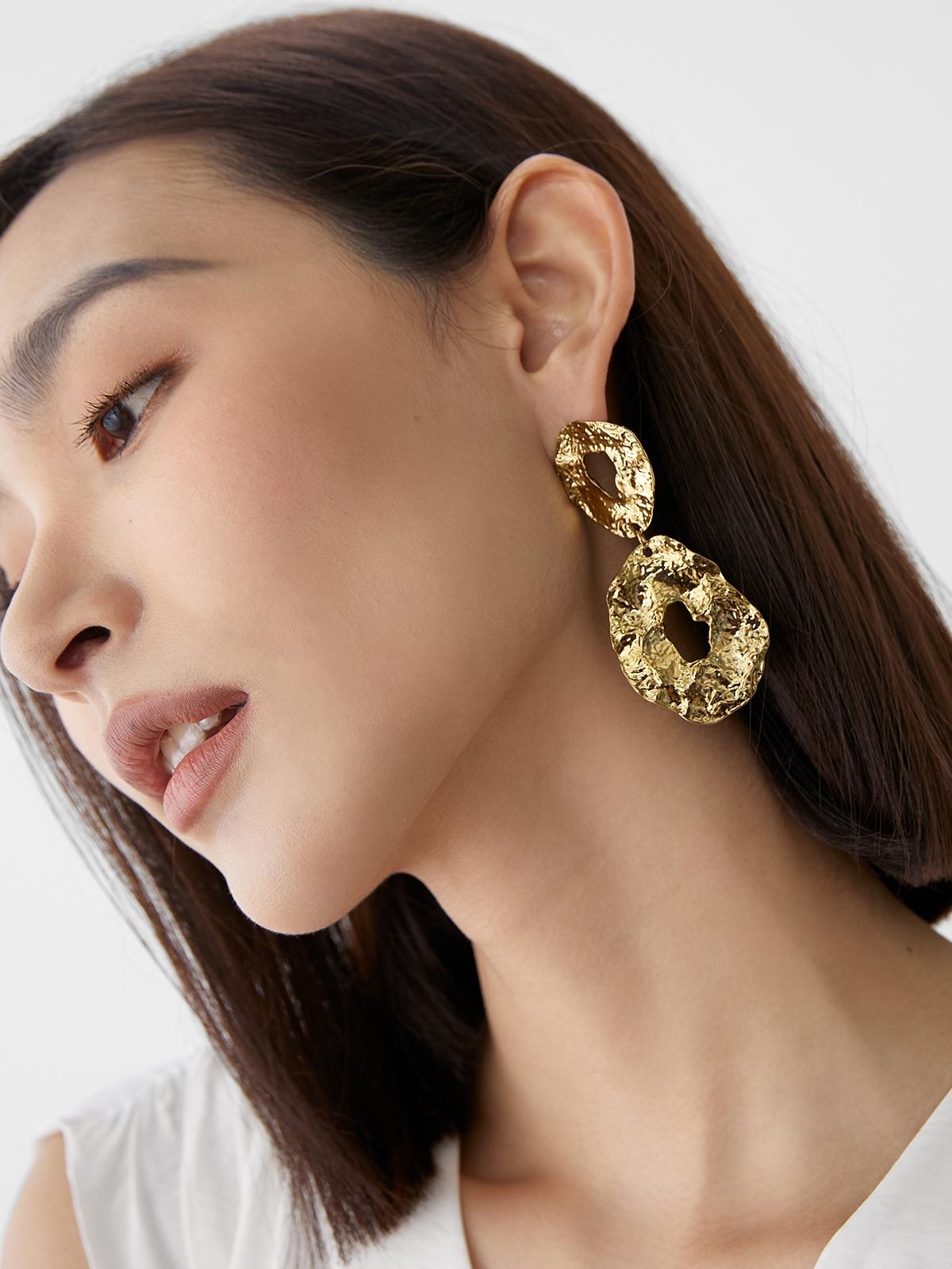 Mixed Metal Drop Earrings - Gold