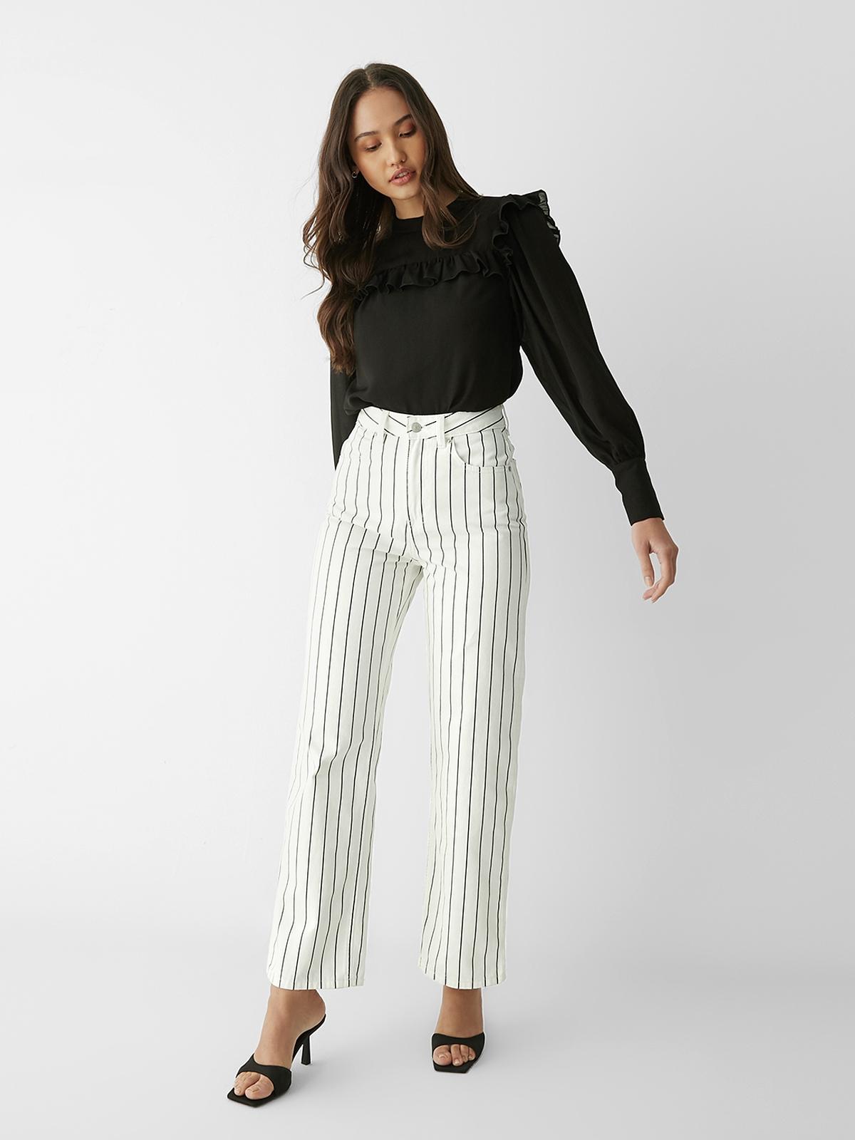 Sustainable Striped High Waisted Pants - White