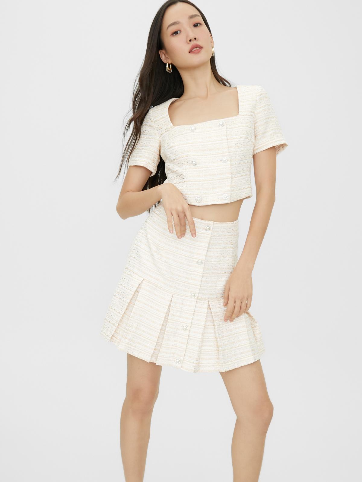 Square Neck Crop Top - Beige