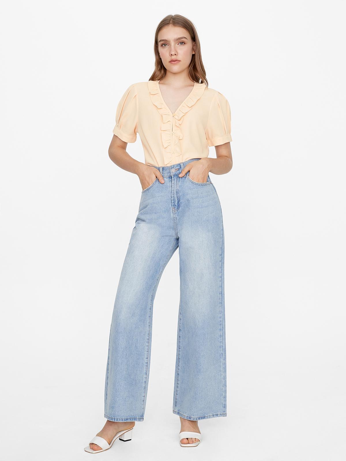 Ruffled Button Up Blouse - Cream