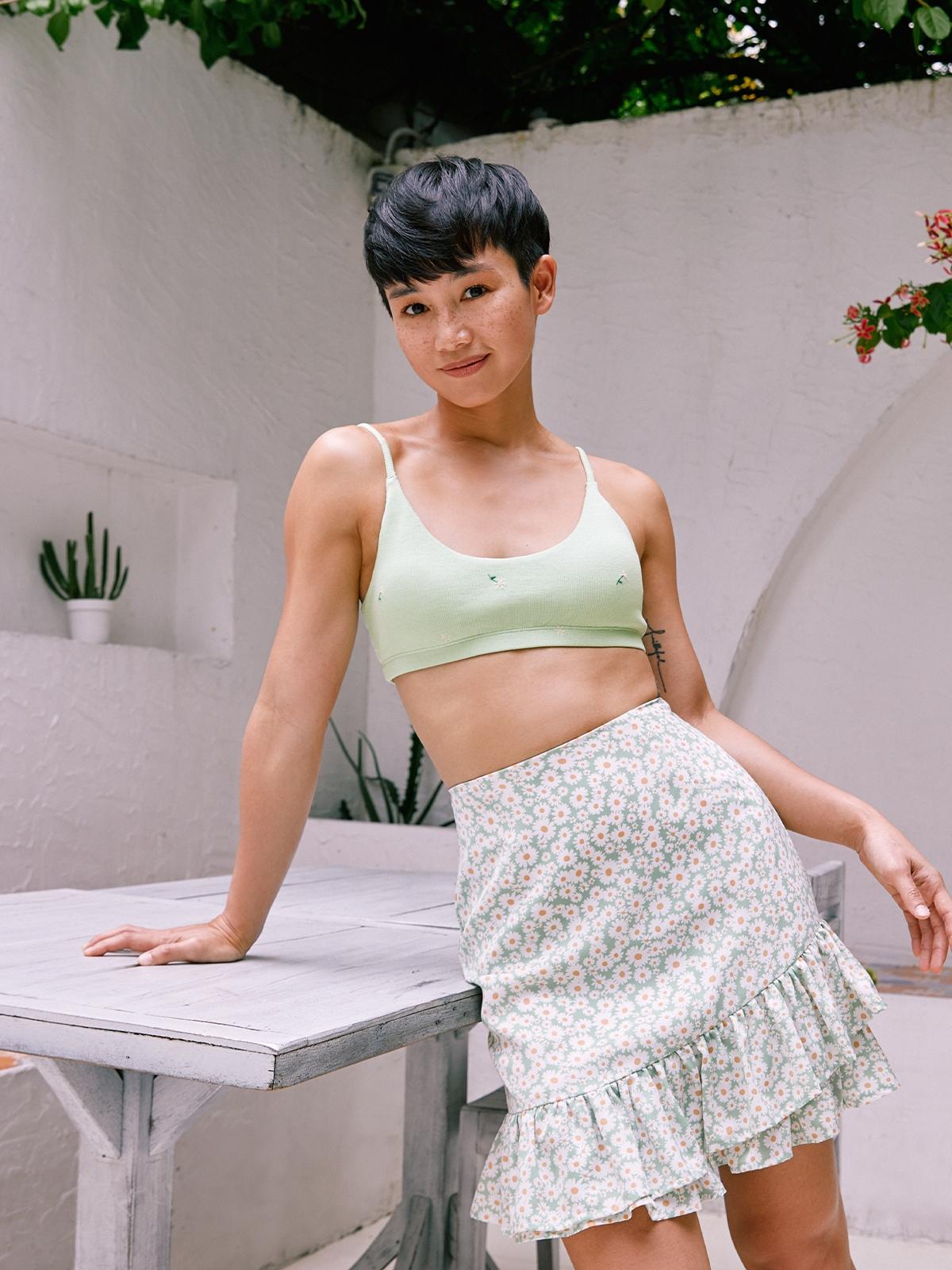 Sustainable Daisy Ribbed Bra - Green