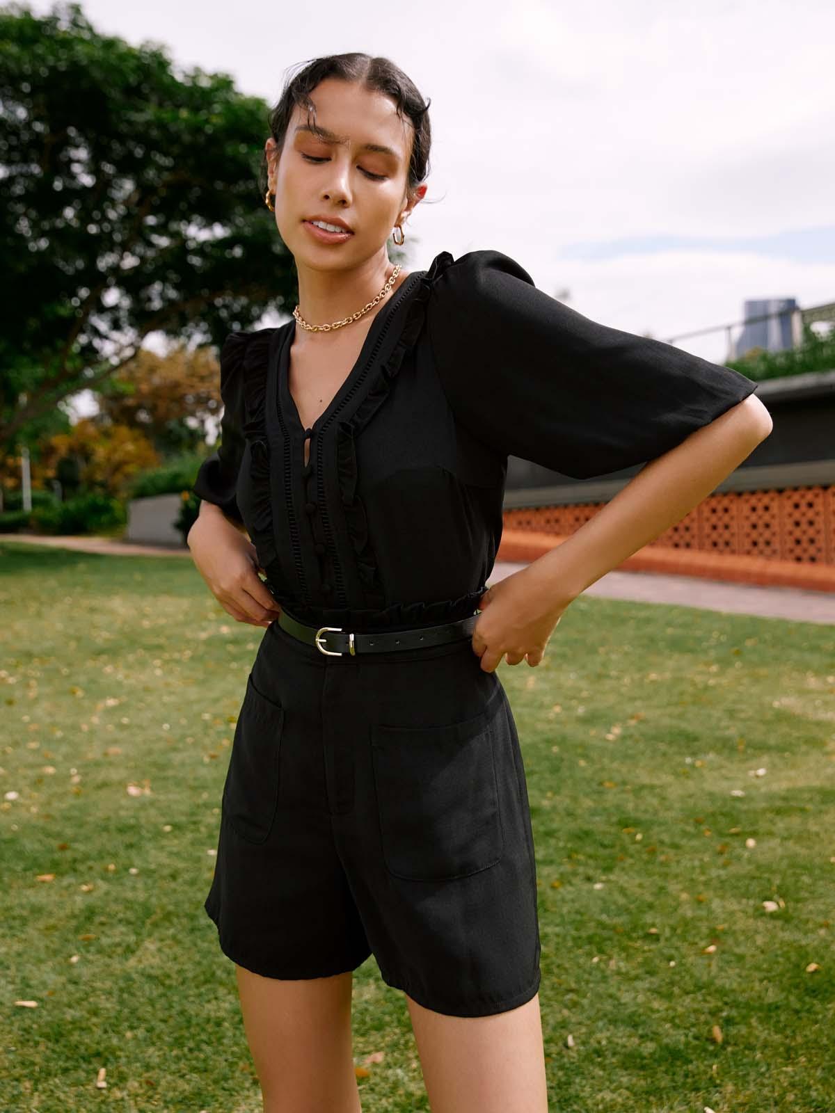 Sustainable Front Tie Paperbag Shorts - Black Sustainable Front Tie Paperbag Shorts - Black
