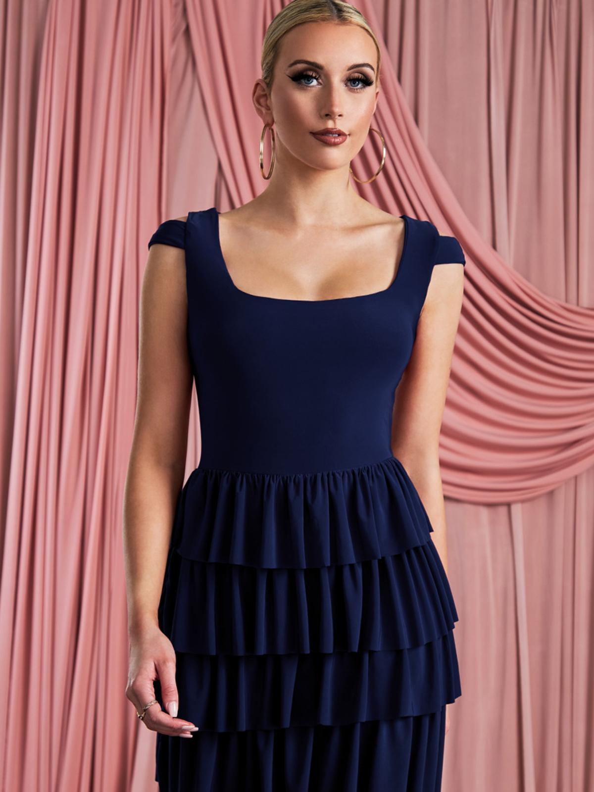 Cutout Open Back Frilled Mini Dress - Navy