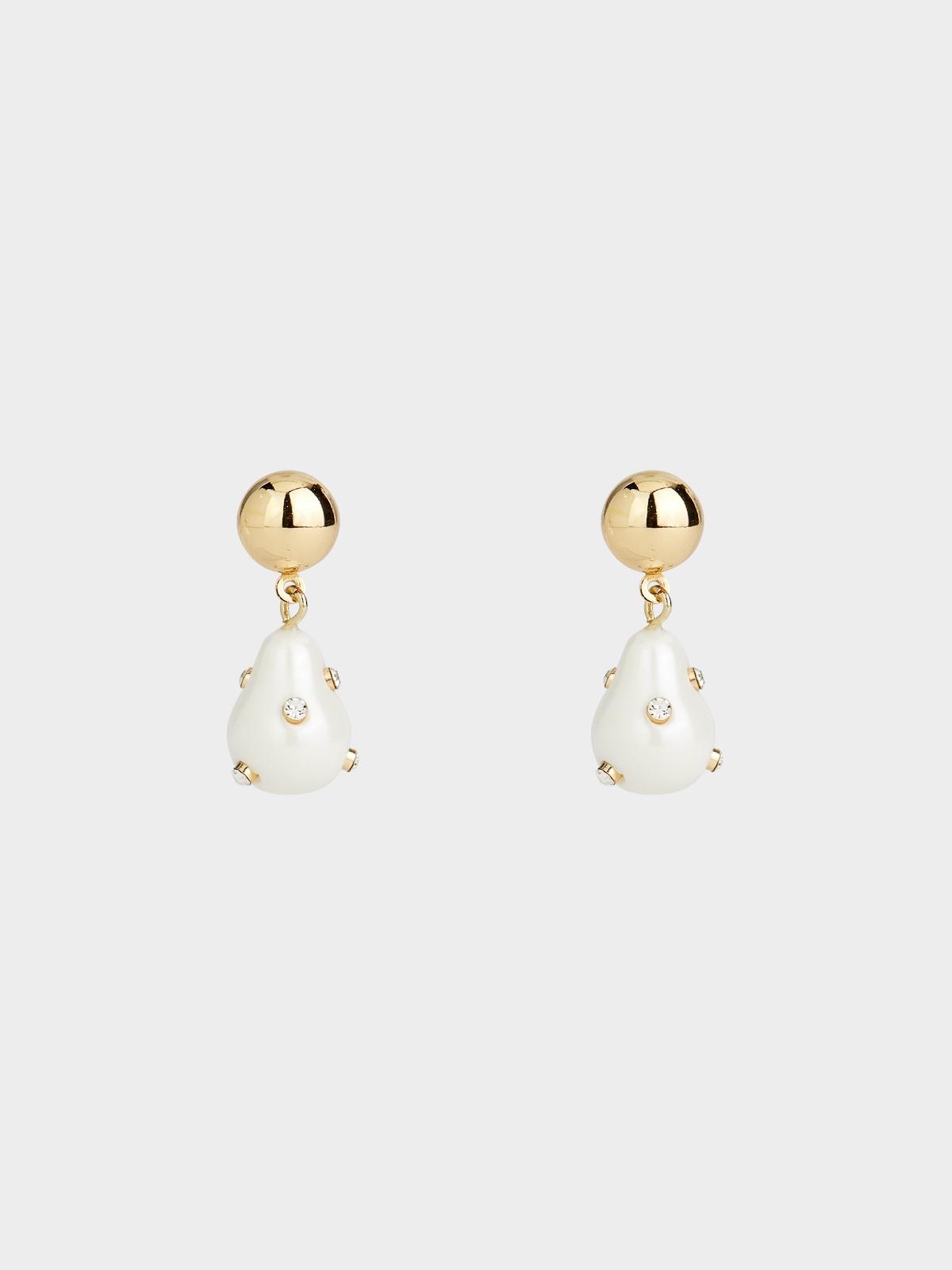Pear Shape Diamante Drop Earrings - Gold