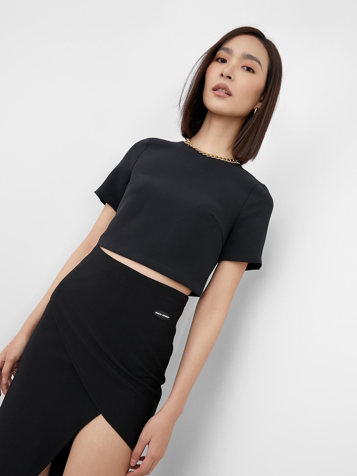 Short Sleeve Crop Top - Black