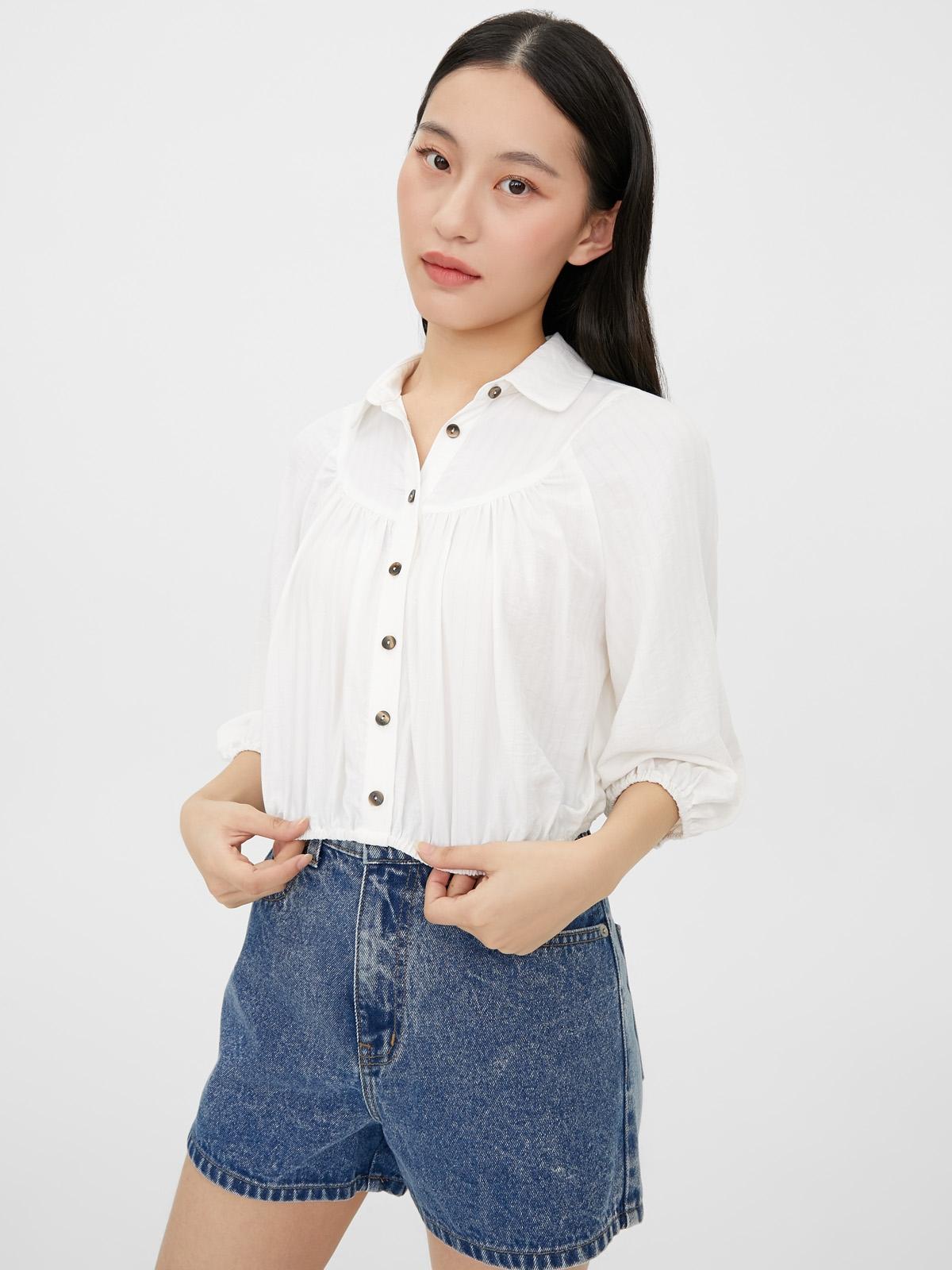 Button Down Cropped Shirt - White