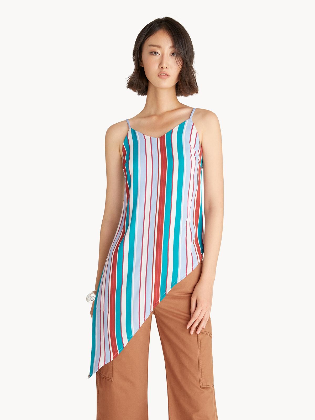 Striped Asymmetric Hem Top - Blue